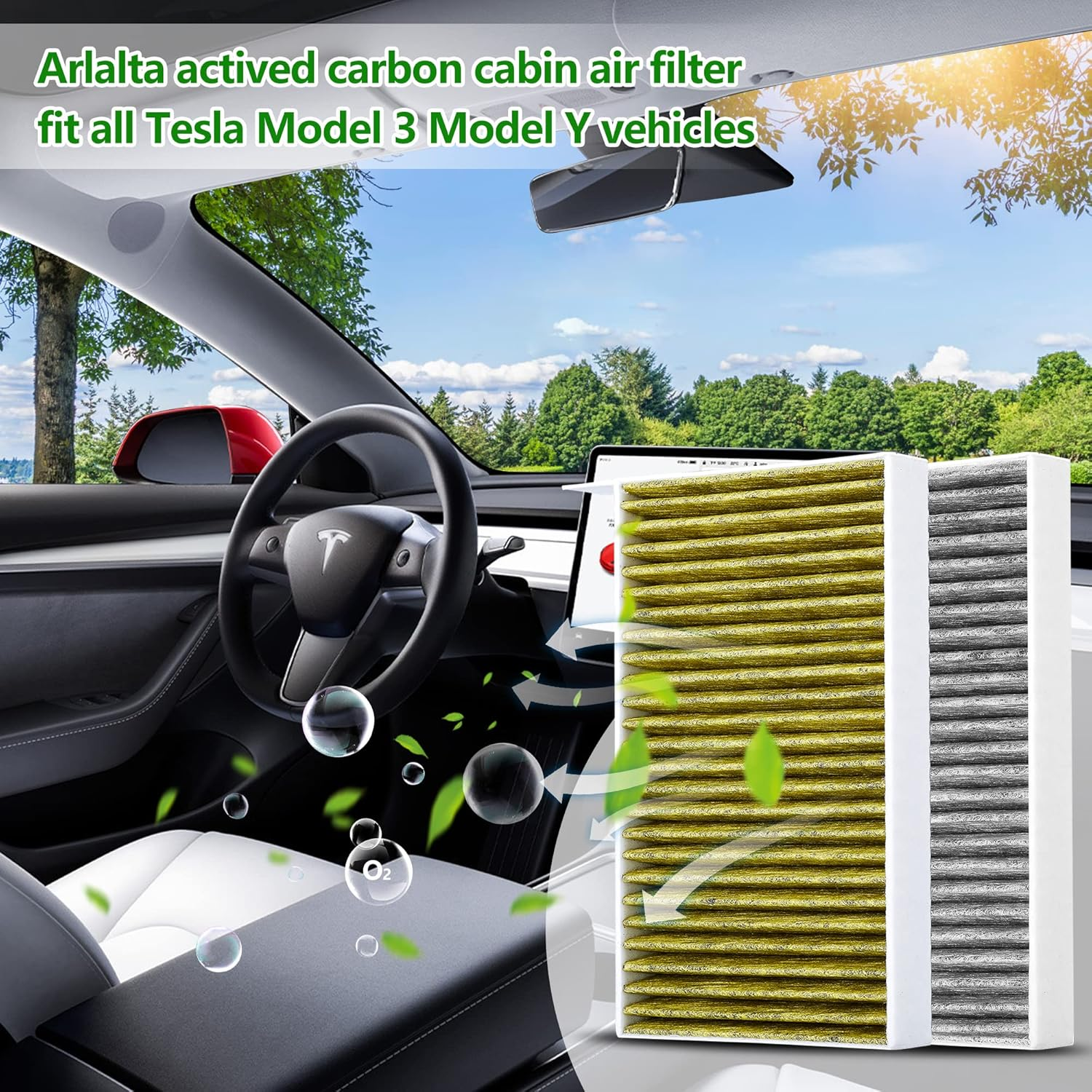 Arlalta Tesla Model 3/ Y Air Filter, HEPA, Activated Carbon, 2 Pack image number 5