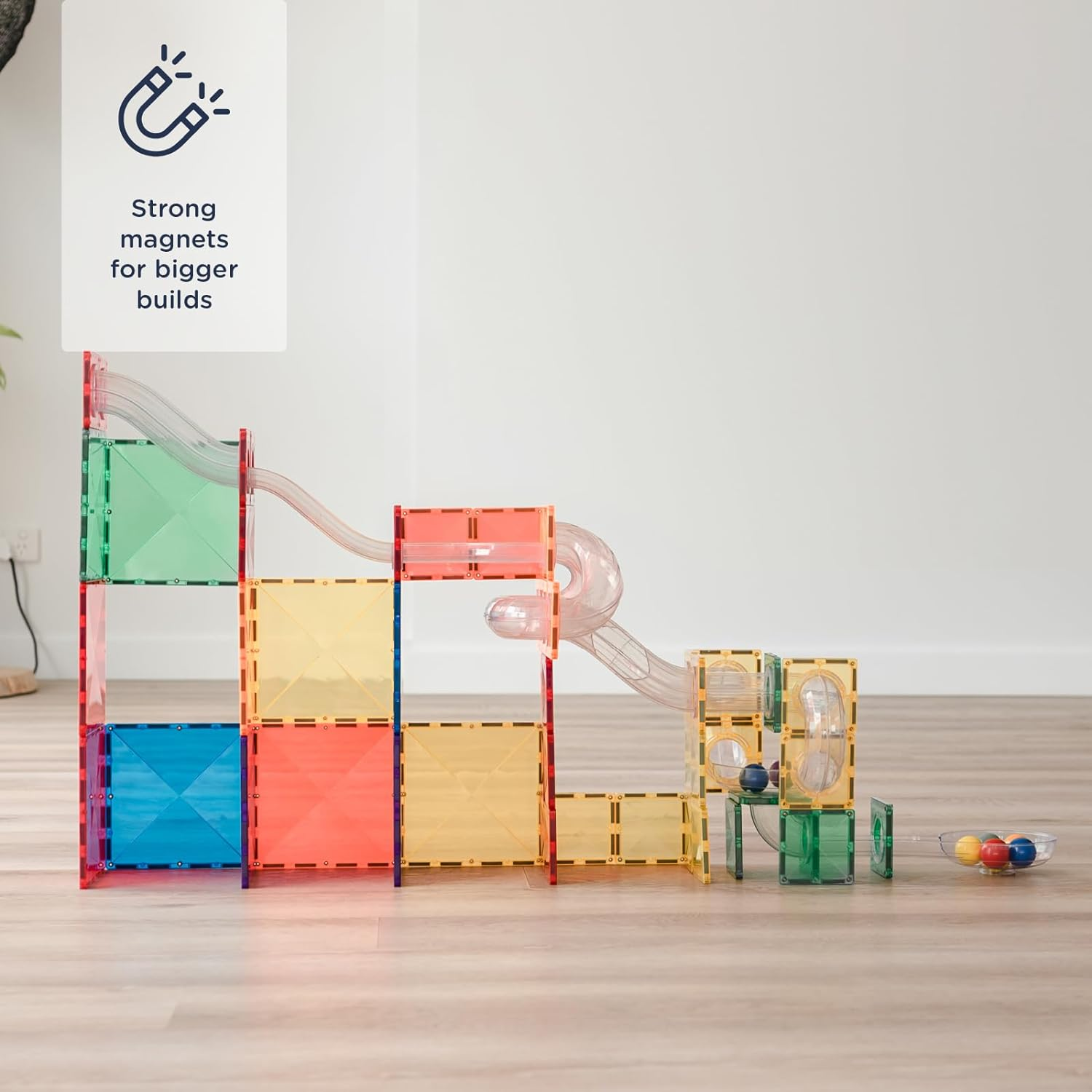 CONNETIX Magnetic Tiles Rainbow Ball Run Expansion Pack, 66 Pieces