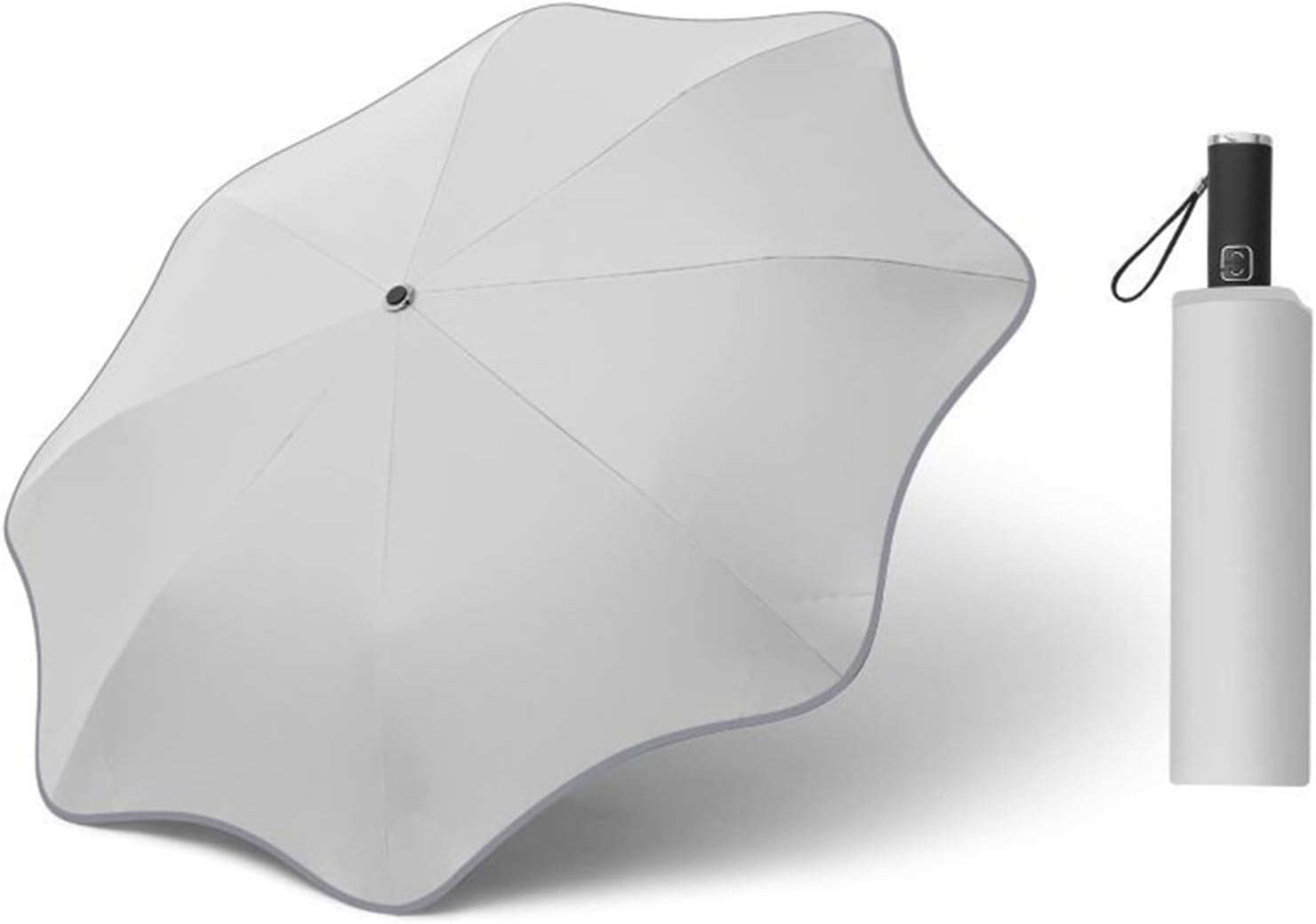 Meichoon Round-Corner Anti-Poking Sunny and Rainy Umbrella with Reflective Strip Lightweight Anti-Ultraviolet Full Glass Fiber Skeleton 8 Ribs for Men Women