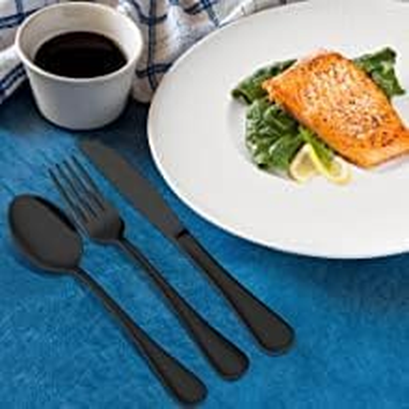 Portable Utensils Dinnerware Set, Travel Camping Cutlery Set - Including Knife Fork Spoon Chopsticks Cleaning Brush Straws Portable Case, 8 Piece Stainless Steel Flatware (Black Cutlery) image number 1