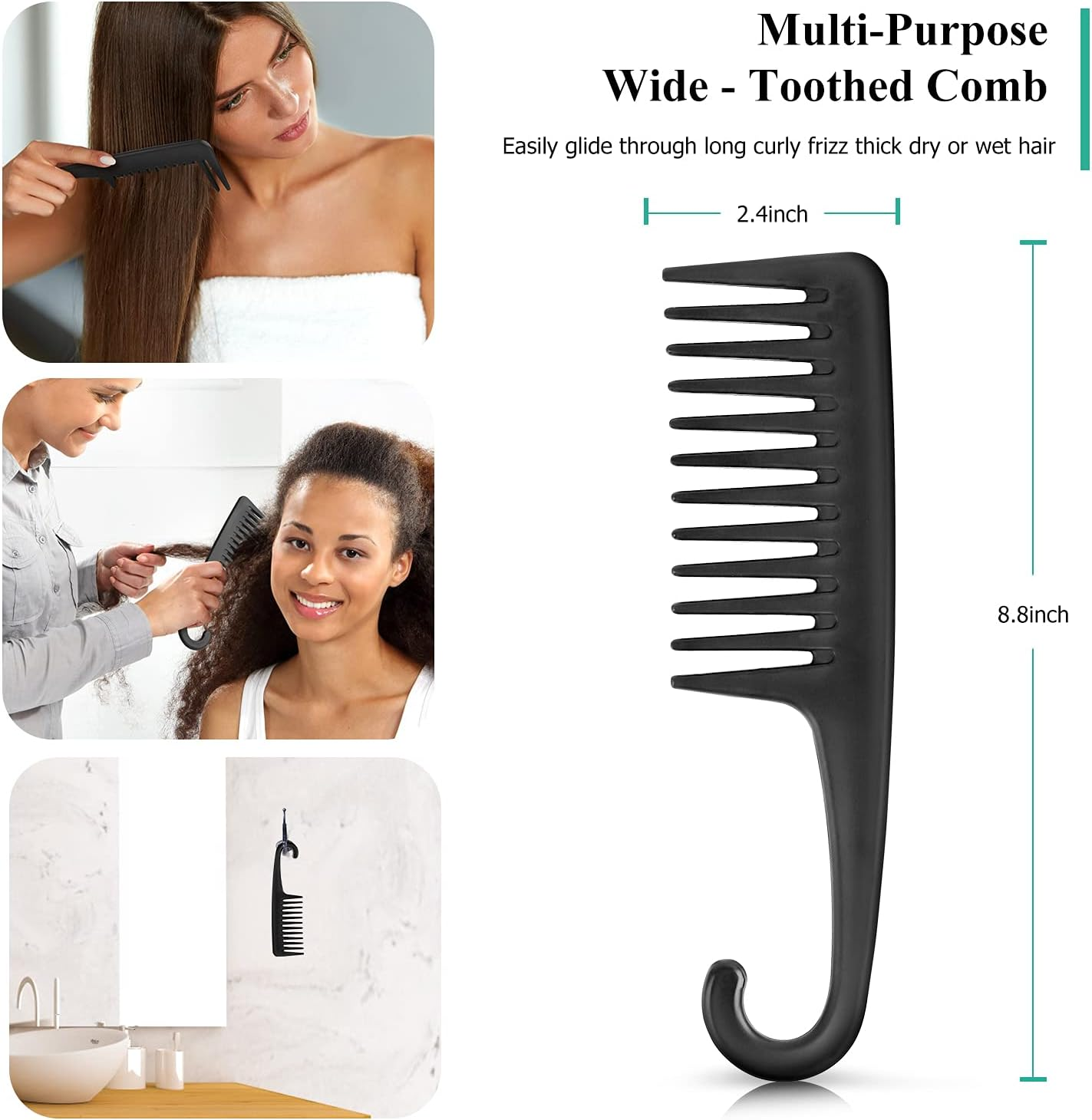 Detangling Hair Brush, Detangling Brush for Adults and Kids, Comb Set for Kinky Curly Coily and Wavy Hair, for Wet and Dry Hair, Afro American Type 3A-4C, Comfortable Grip, Easy to Clean(Black) - Blue image number 5