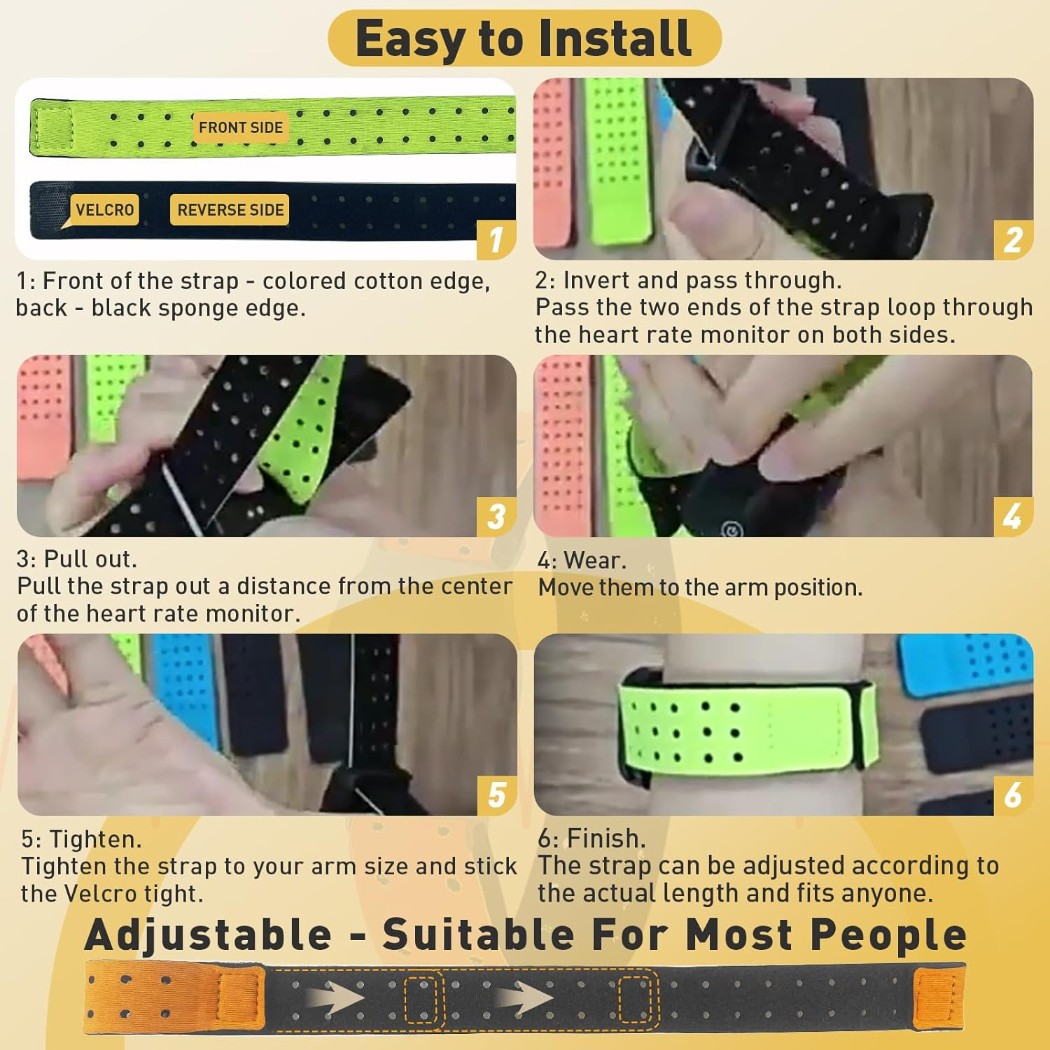 5Pcs Replacement Heart Rate Monitor Bands, 0.8X13.8In 5 Colors Soft Heart Rate Strap Adjustable Armband Strap Heart Rate Monitor Band for OTF Beat Heart Rate Sensor,And for Theory Fitness image number 3