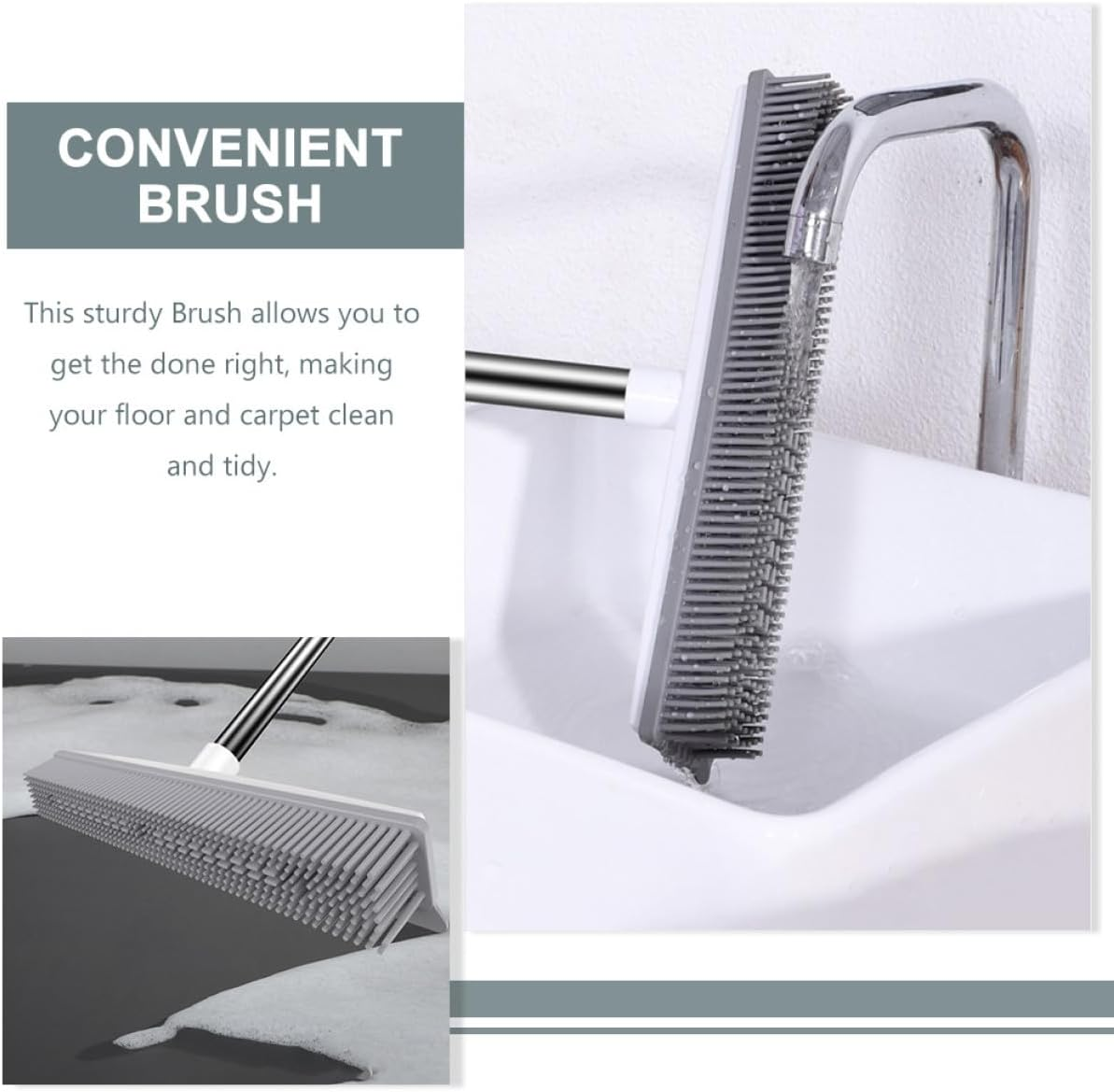 VICASKY Dual-Use Pet Hair Remover Brush Rubber Bristles, Long Handle Carpet and Wooden Floor Cleaner for Household Cleaning and Fur Removal image number 6