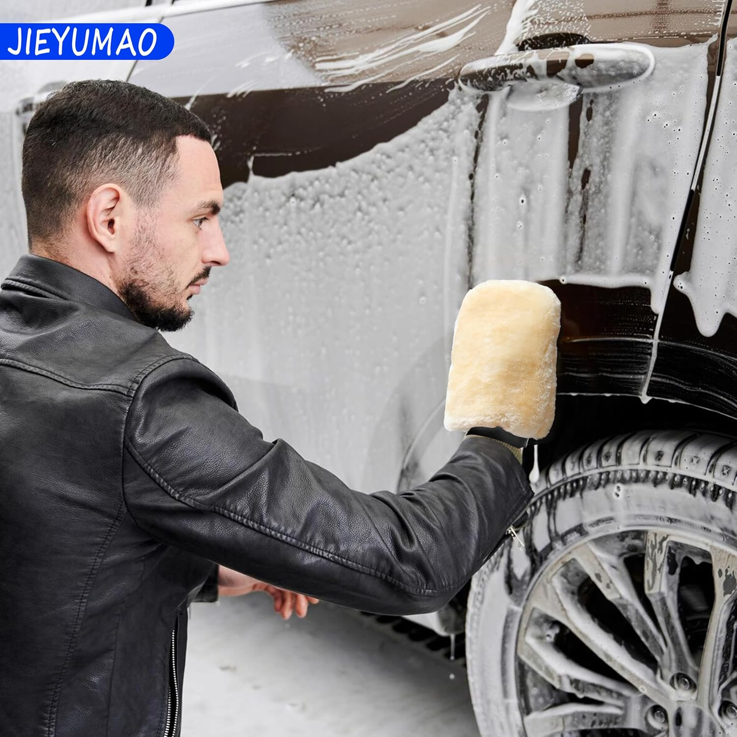 Car Wash Mitt, 2 Pack Car Wash Glove with Cleaning Cloth, 2 Colors Double Sided Glove for Car Cleaning, Microfiber Wash Mitt Scratch-Free Car Wash Mitt for Cars Truck SUV image number 4