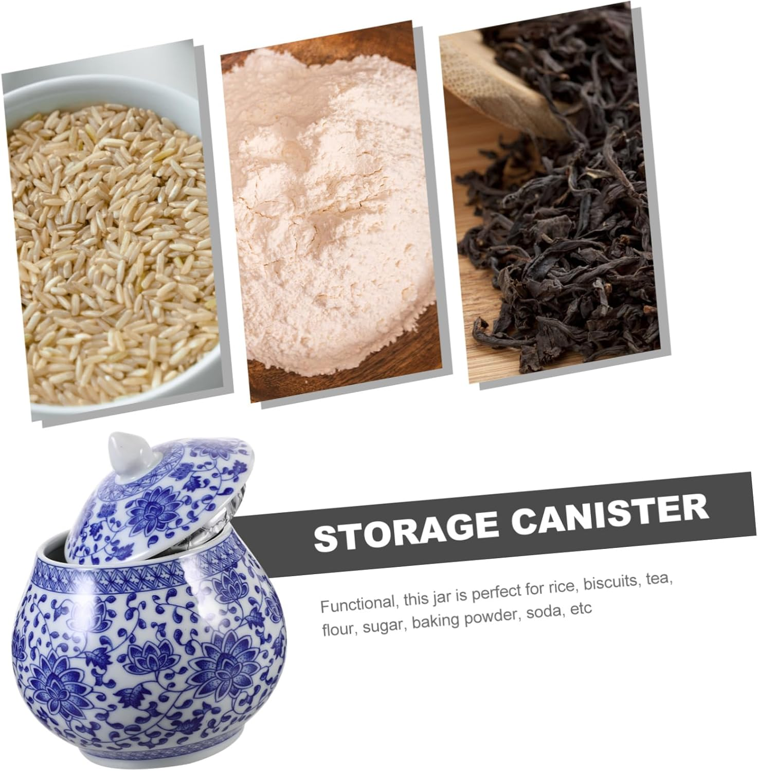 Ceramic Tea Jar Ginger Jars for Home Decor Blue White Porcelain Tea Storage Canister image number 3