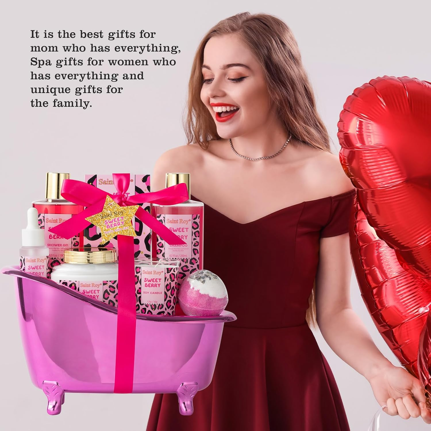 Home Bath Spa Gift Basket for Women Sweet Berry Bath Sets for Teens Gift Aromatherapy Home Spa Kit with Shower Gel, Shampoo, Body Oil & More Women'S Spa Gift Sets Best Gifts for Her Mothers Day image number 3