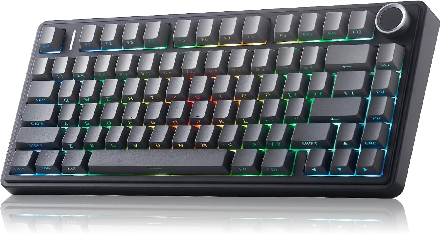 Aula F75 Wireless Mechanical Keyboard,Creamy Keyboard with RGB Backlit Hot Swappable, 81 Keys 75% Layout Gaming Keyboard, Bluetooth/2.4Ghz/Type-C, Creamy Sounding-Gradient Grey