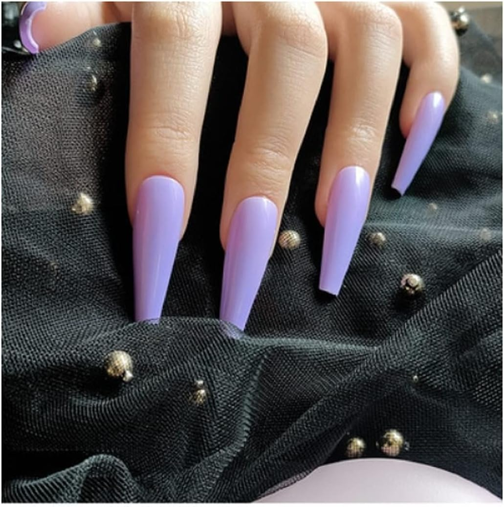 VIKSON INTERNATIONAL 40 Pcs Set of 20 Pc Lake Blue 20 Pc LILAC LAVENDER COLOR Extra Long Coffin Nails False Acrylic Full Fake Nails image number 3