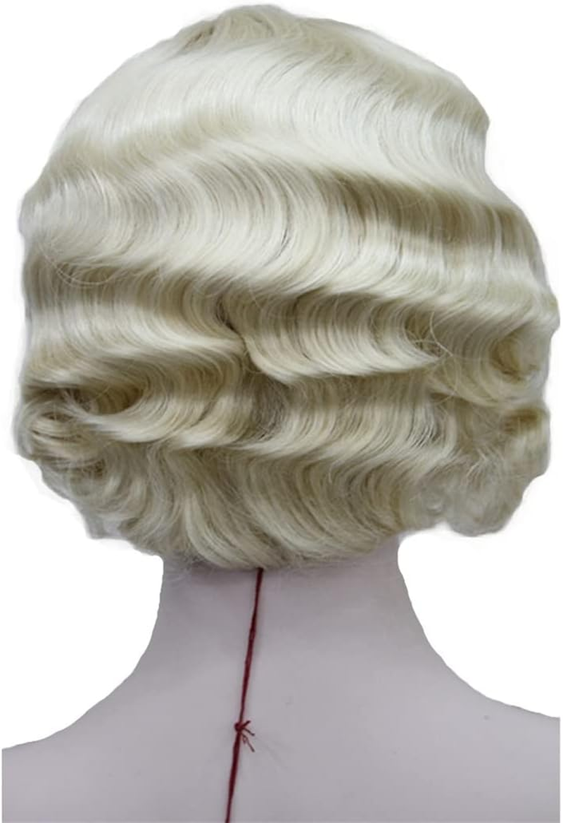Flapper Hairstyles for Women Finger Wave Wigs Retro Style Short Synthetic Wig #613 8Inches image number 3