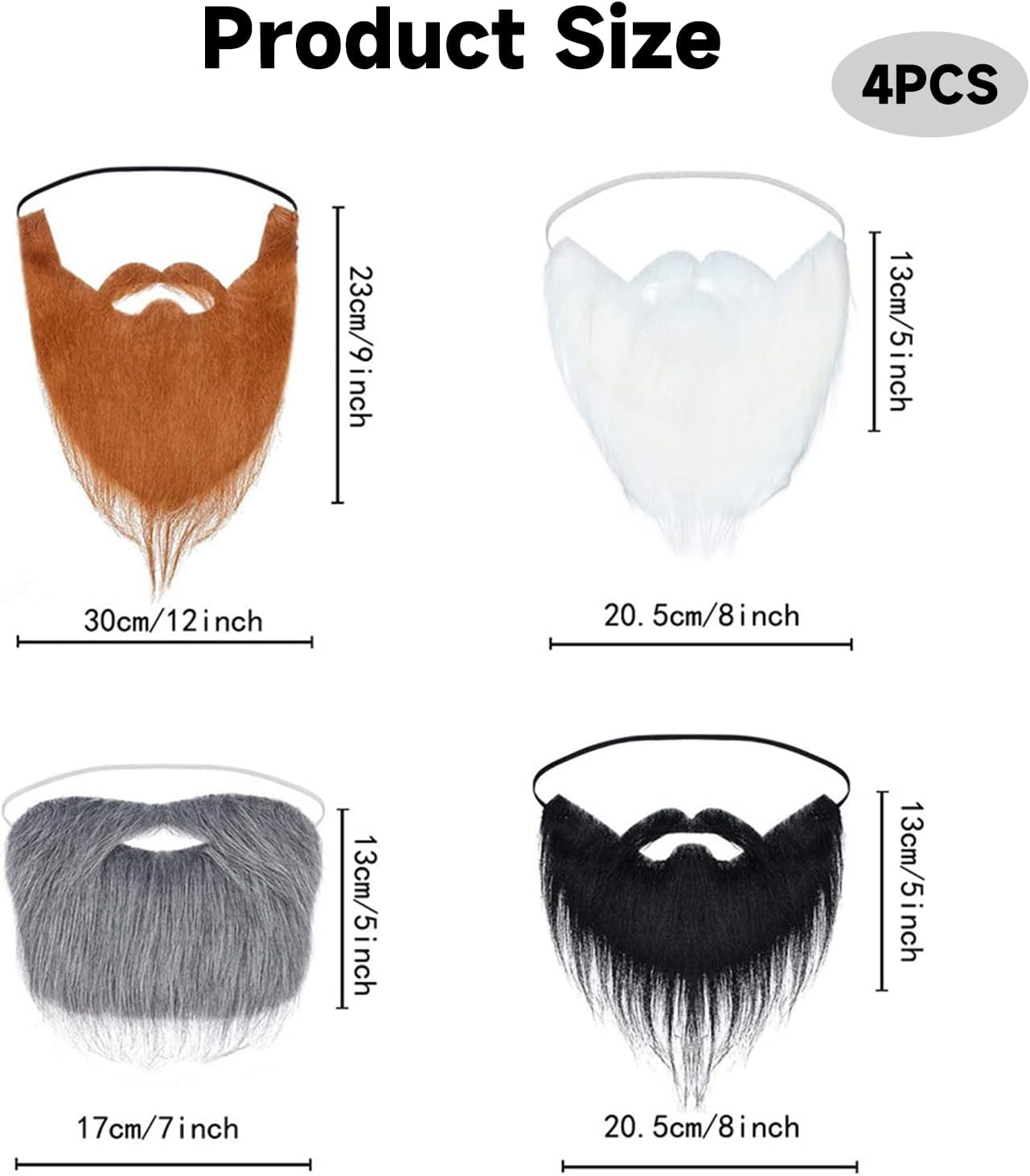 4 Pack Fake Beards & Funny Fake Mustache - Self-Adhesive Fake Whisker Costume Set for Halloween/Christmas/Parties/Cosplay, False Beards for Adults & Children image number 5