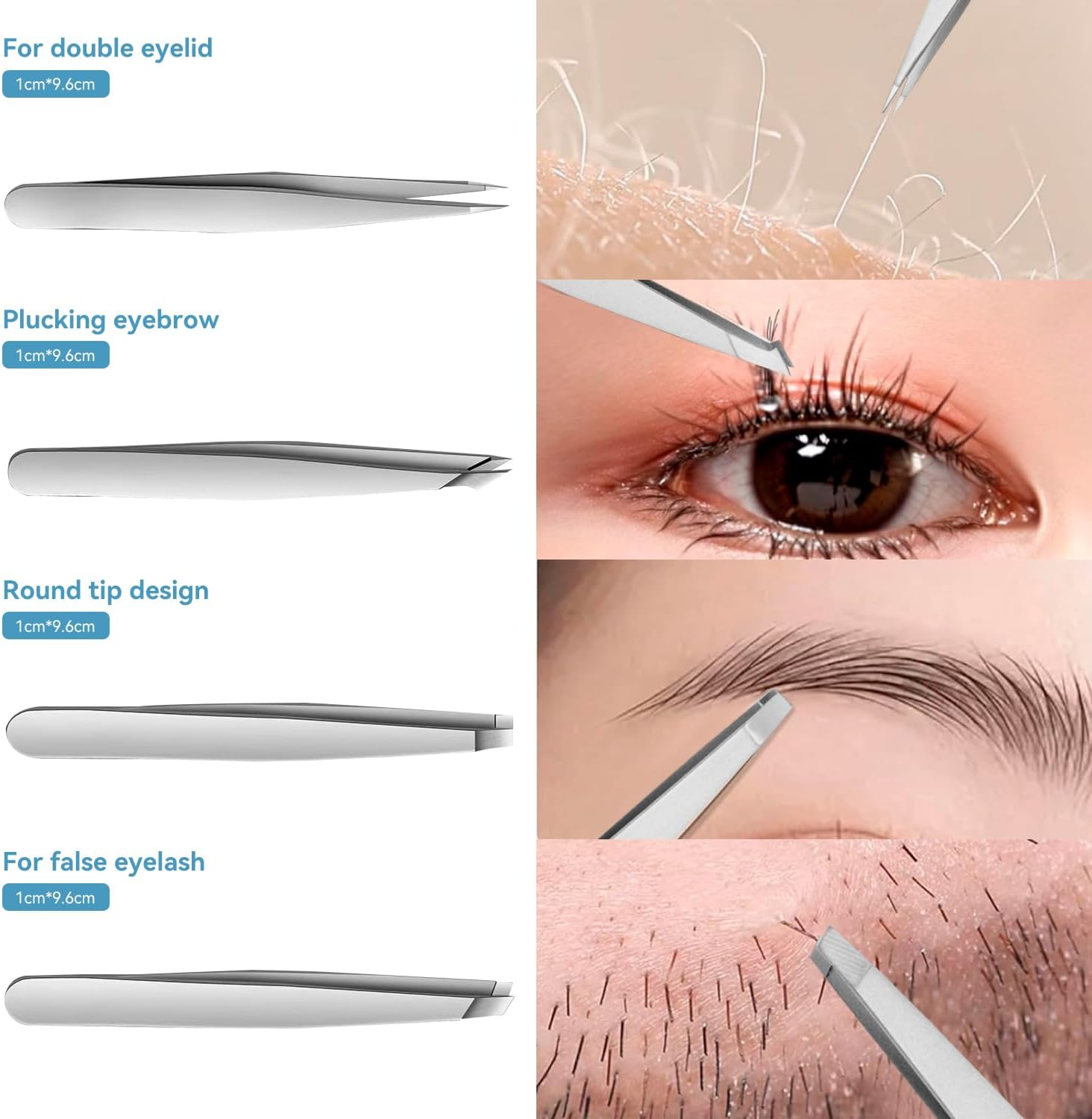 Sashion Eyebrow Tweezers Set - 4 Pack Precision Tweezer with Mirror & Leather Travel Case for Women & Men Gifts, Professional Stainless Steel Tweezer Sets for Plucking,Facial Hair,Ingrown Hair Removal