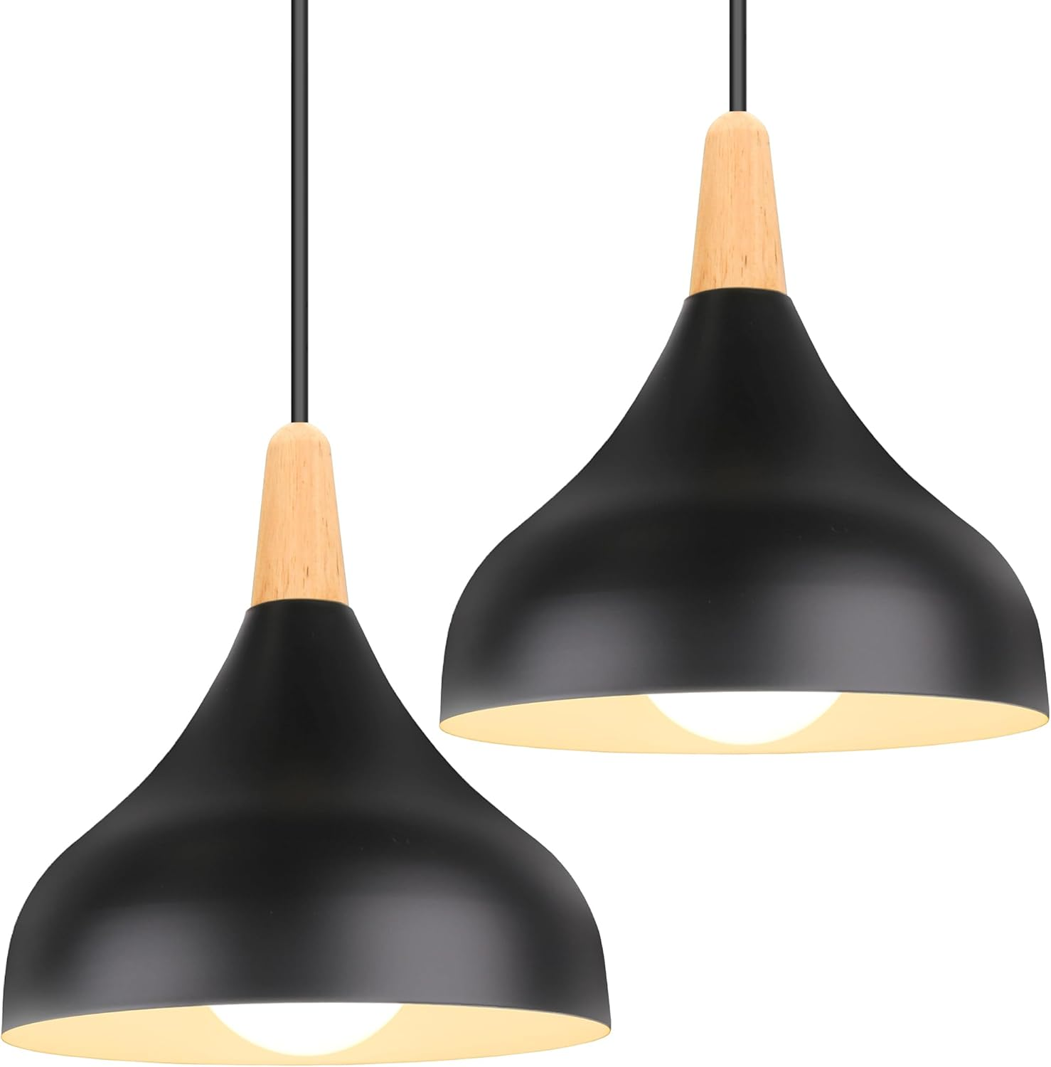 Idegu Set of 2 Retro Pendant Light Modern Style Drop Hat Ceiling Light E27 Metal Pendant Lamp for Bedroom, Dining Room, Kitchen, Diameter 20 Cm (White)