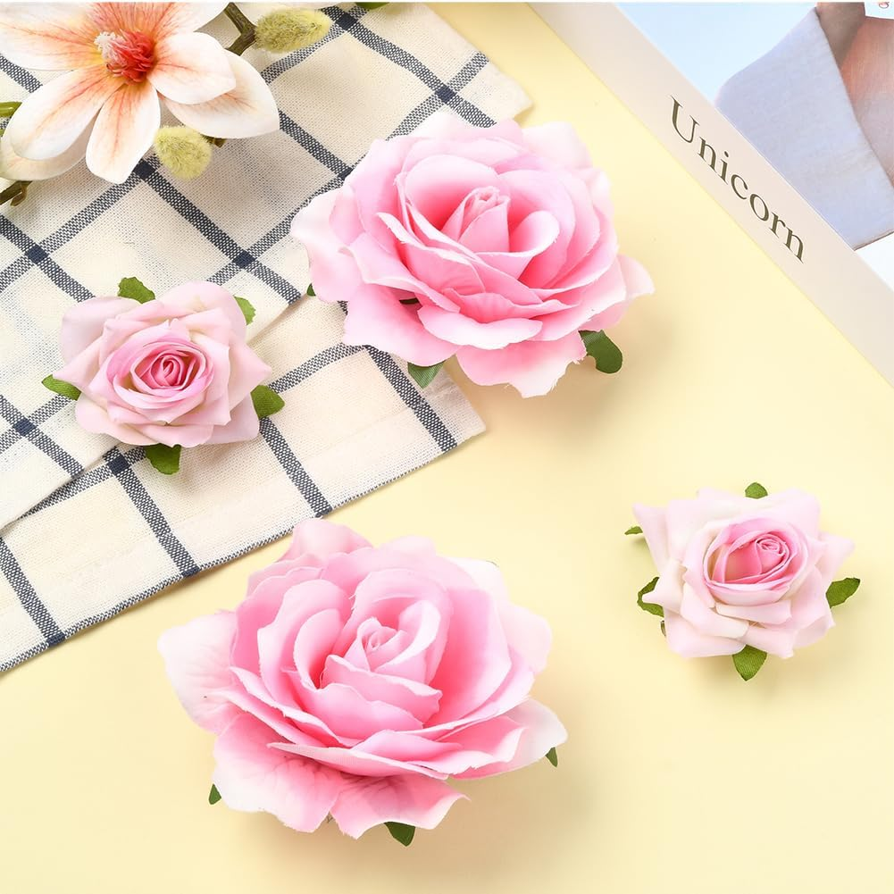 SOFPLATE Pack of 4 2 Styles Pink Rose Hair Clips Large Flower Brooch Large Fabric Pins Elegant Flowers Metal Decorative Hair Clips Accessories for Hairstyle Wedding Festival Party DIY Decoration image number 5