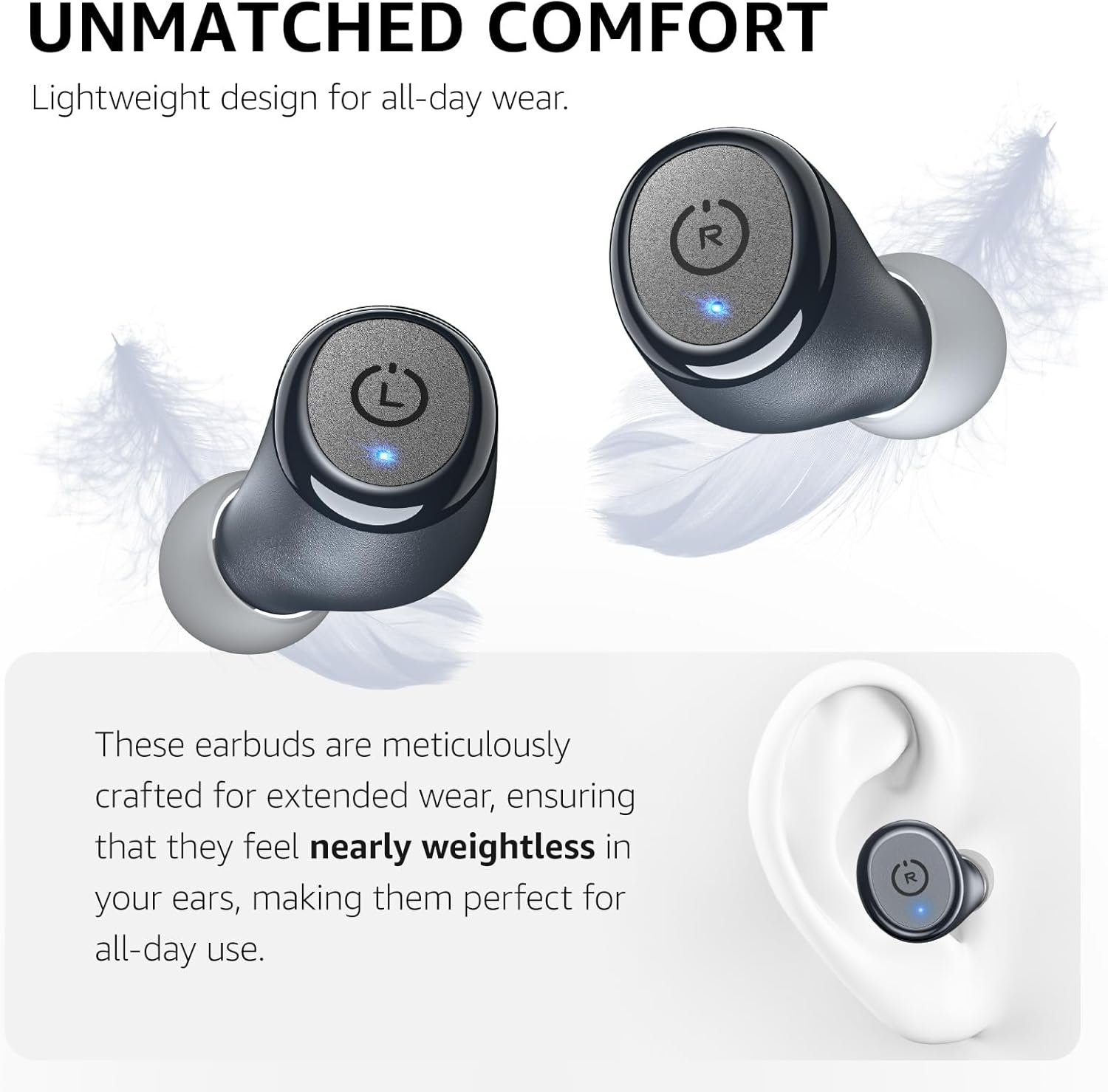 TOZO T10 Wireless Earbuds Bluetooth 5.3 Headphones, 55H Playtime with Wireless Charging Case, App Customize EQ, Ergonomic Design IPX8 Waterproof Headset Powerful Sound for Workout/Commute/Calls Blue - Matte Blue image number 3
