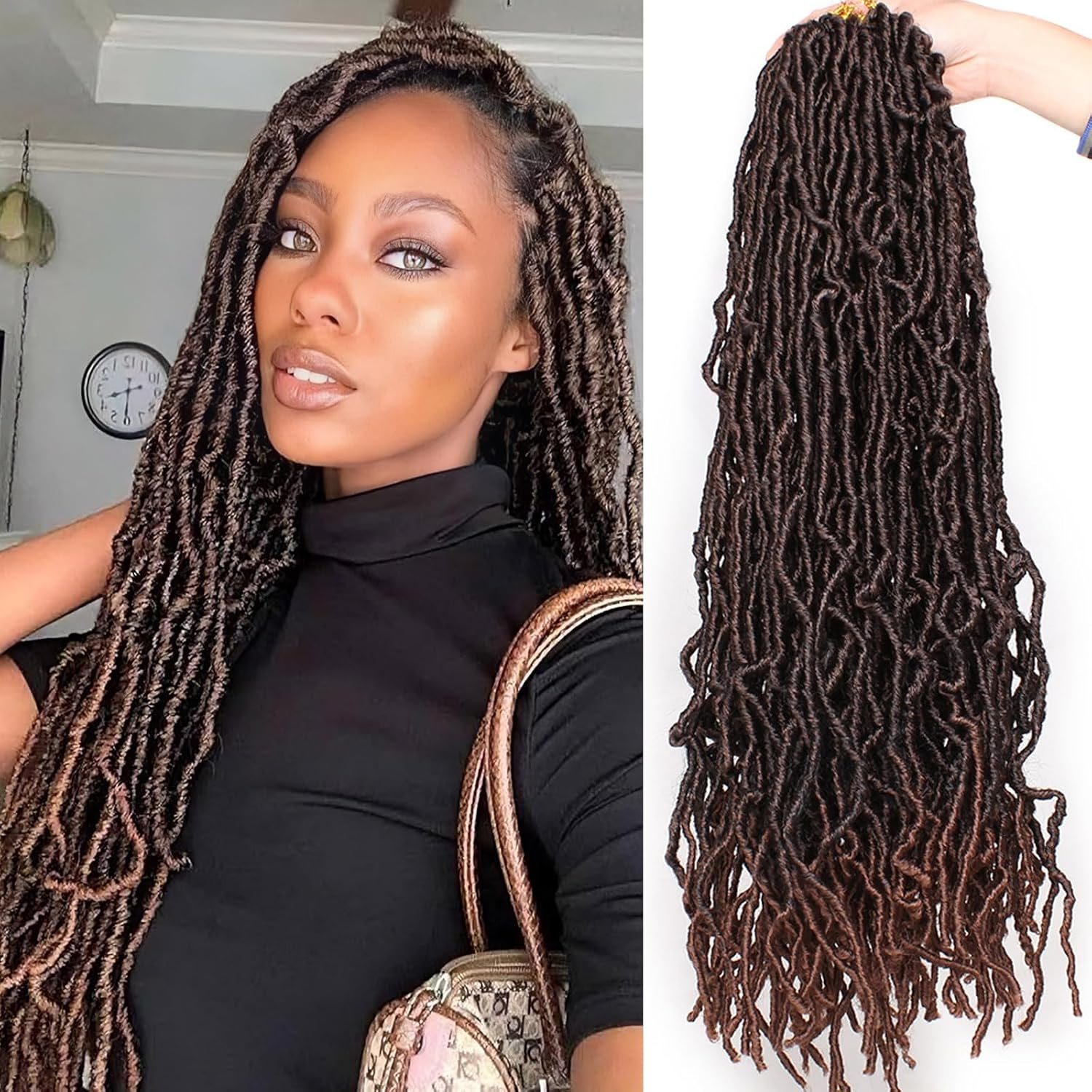 Samtress Long Goddess Soft Locs Crochet Braids 24 Inch New Faux Locs Crochet Hair 7 Packs Ombre Brown Pre-Looped Faux Locs Crochet Hair Extension for Women (#T30)