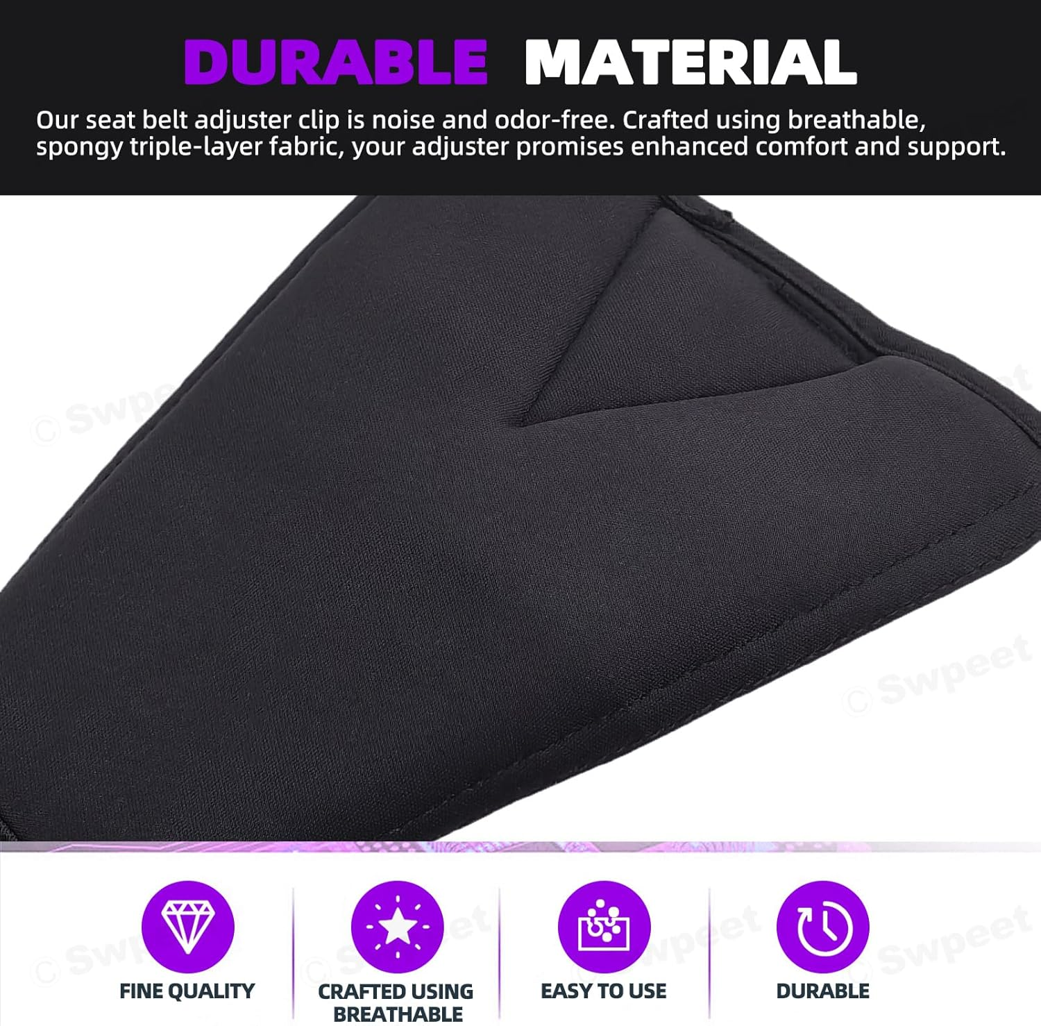 Swpeet 2Pcs Black 7.3 X 9.1 Inches Seat Belt Adjuster, Auto Shoulder Neck Strap Adjuster Strap Protector Pad, Safety Strap Triangle Positioner Seat Belt Clips Ideal for Adult Toddler Baby Child image number 4