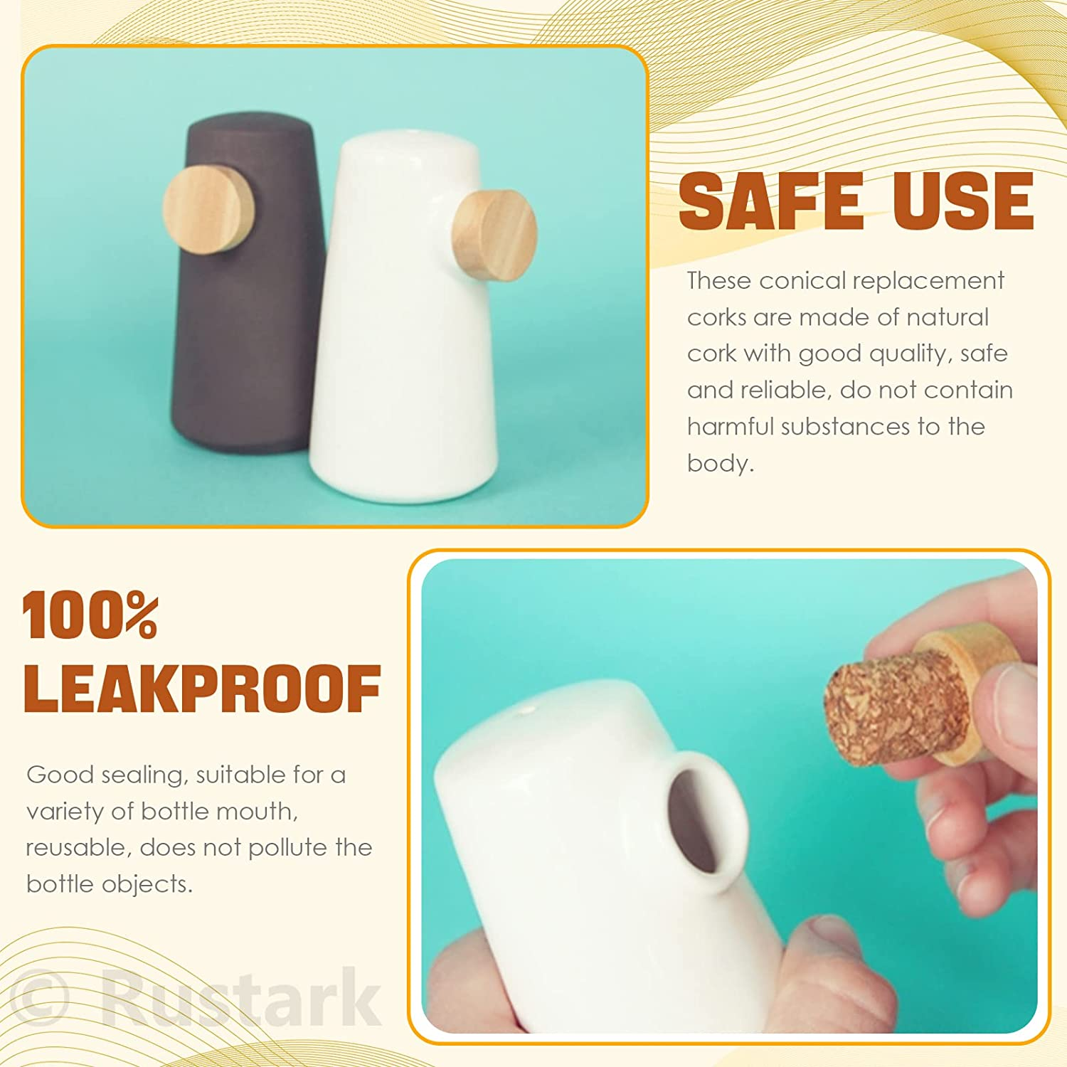 100Pcs 5 Sizes Mini Cork Stoppers Tapered Cork Plugs Small Corks Assortment Wooden Replacement Assorted Corks for Craft Glass Jars Wine Bottles image number 4