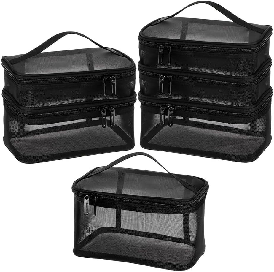 RUTREZOGO 3 Pack Mesh Makeup Bags, Zippered Cosmetic Organizer Pouches Set (Small, Medium, Large), Black Travel Toiletry Makeup Purses for Daily Use, Accessories & Stationery Storage image number 6