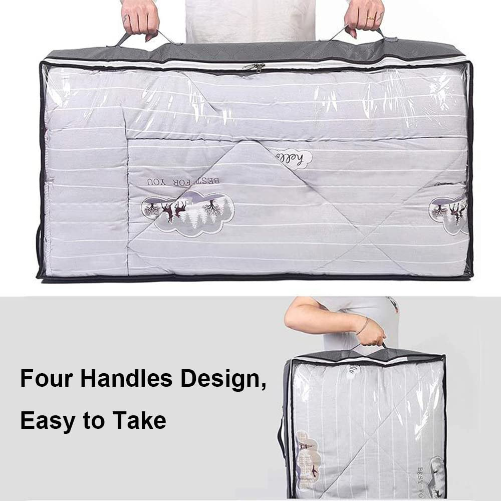 Under Bed Storage Containers, 4-Pack Large Capacity Underbed Storage Bags Organizer, Thick Fabric Storages Bins with Clear Window and Handles for Blanket, Comforter, Bedding, Clothes, Black - Black image number 2