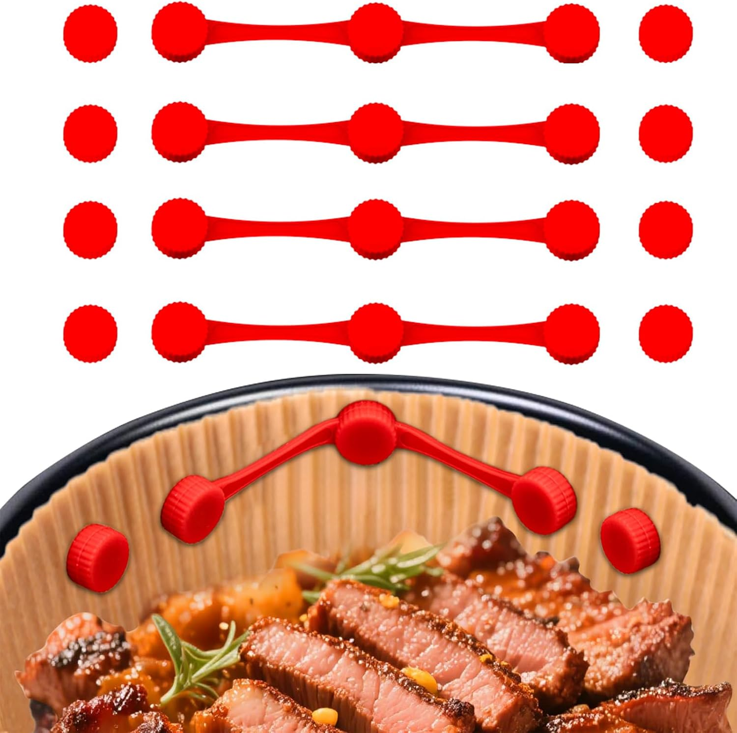12PCS Air Fryer Magnets Silicone Buckle for Parchment Paper Liners, High-Temp Resistant Air Fryer Accessories, Prevent Burning, Safely Lock Paper from Heating Element or Covering Food (Red) image number 2