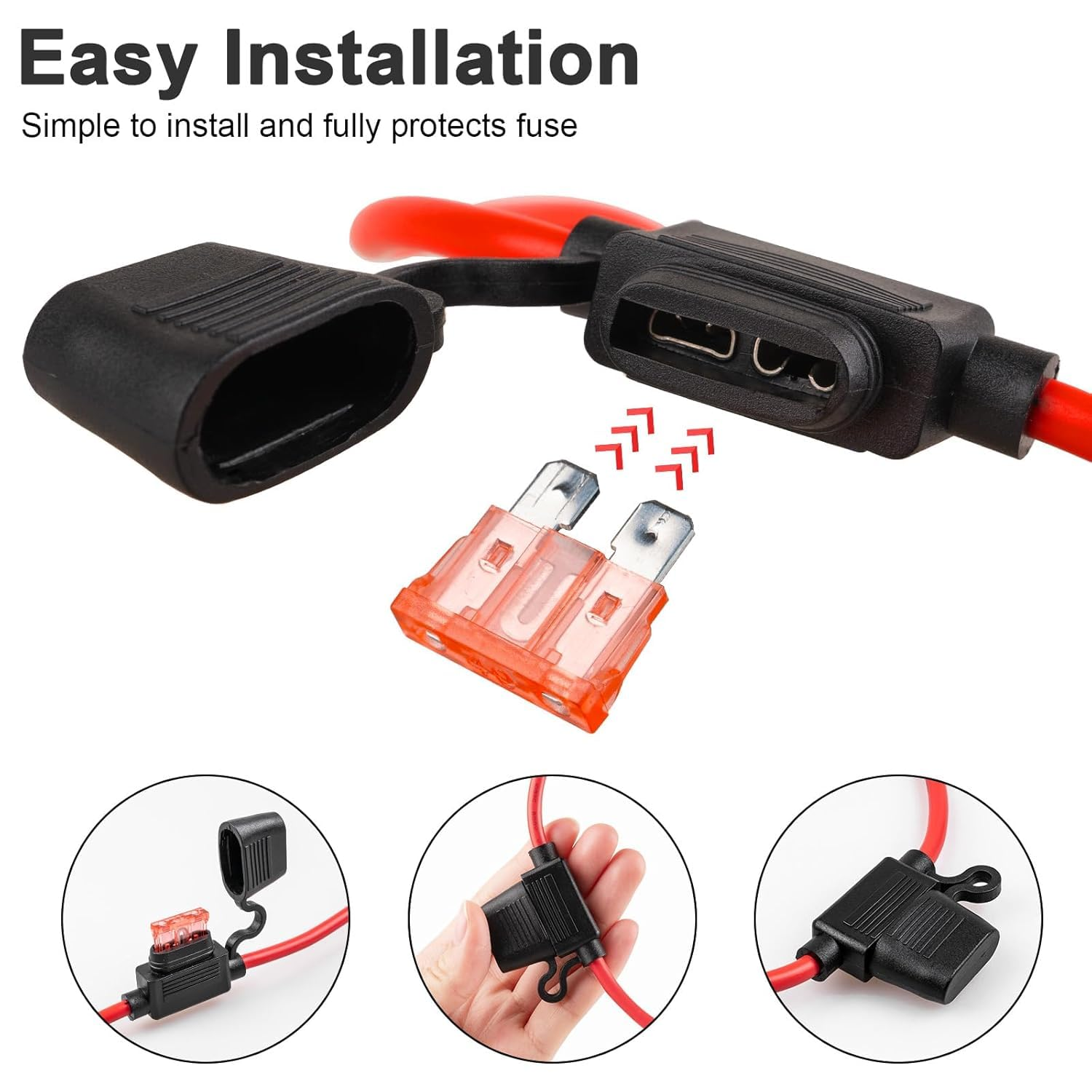 2 Pack Inline Fuse Holder 12V Standard ATC/ATO Blade 12 AWG Leads Waterproof Cap 30 Cm Loop with 25A Fuses and 4 Heat Shrink Butt Connectors (2, 25AMP) image number 5