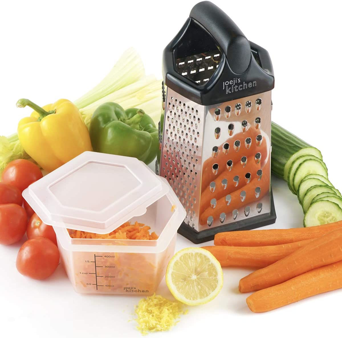 Joeji'S Kitchen Cheese Grater - 6-Sided Grater with Container Hand Grater Slicer Chopper Zester Non-Slip Stainless Steel Multipurpose for Potato Grater Cucumber Slicer and Cheese image number 3