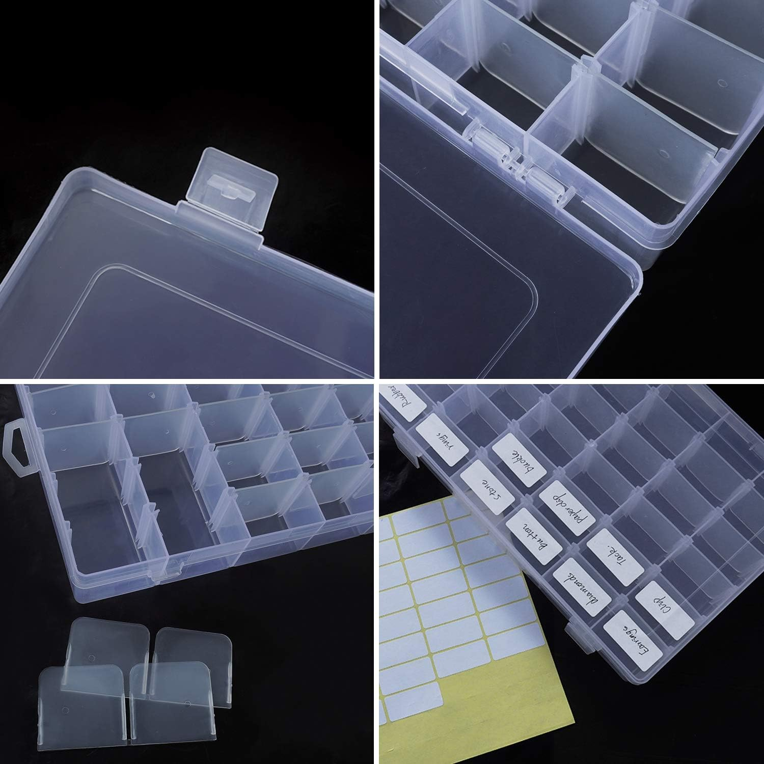 2 Pack 36 Compartment Organizer Box, Plastic Organizer Box with Dividers for Beads Jewelry Crafts Fishing with 5 Sheets Label Sticker
