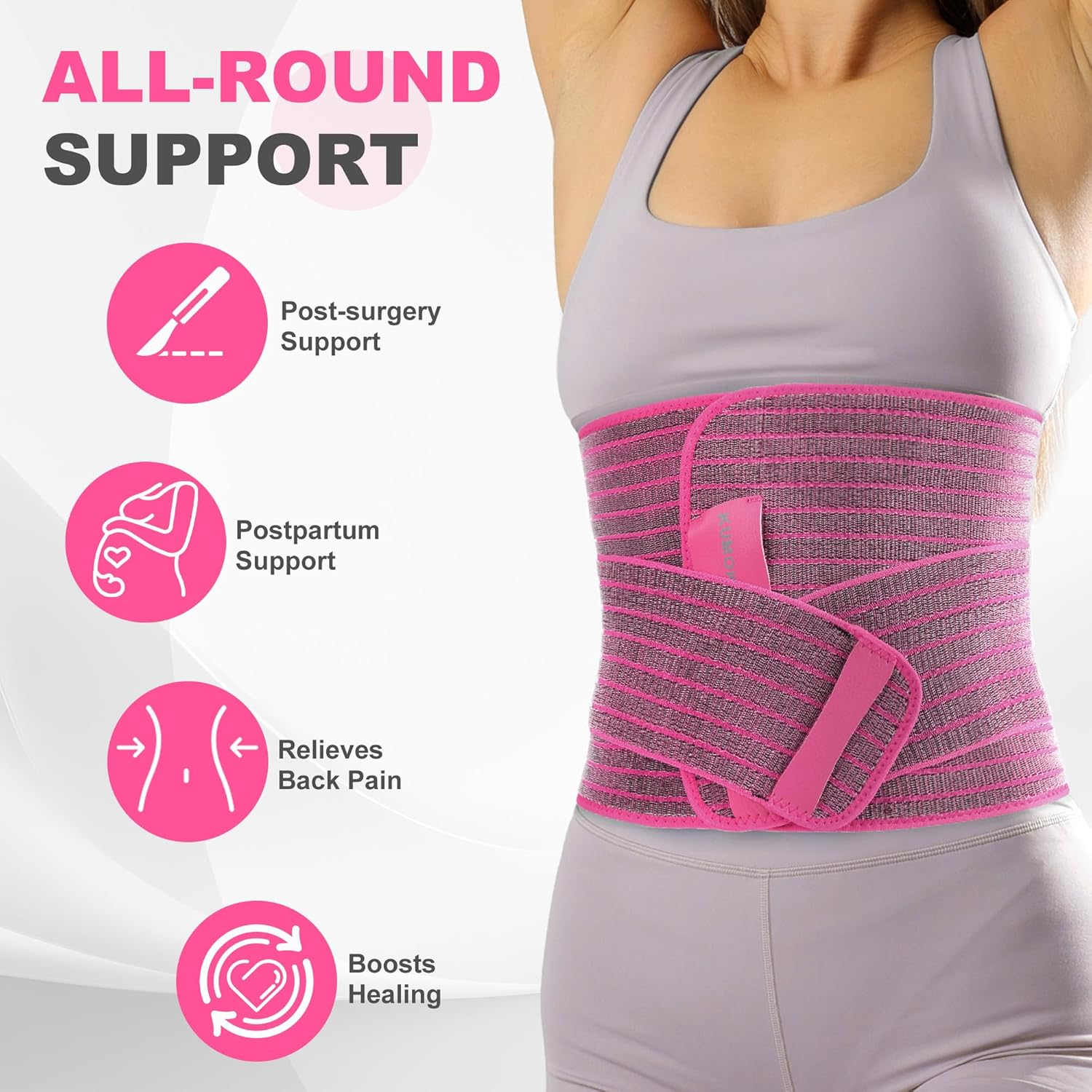 Abdominal Binder Post Surgery - Postpartum Belly Band Wrap | Post C Section Belly Binder Recovery Belt | Stomach Compression Hernia Belt for Men or Women after Pregnancy image number 4
