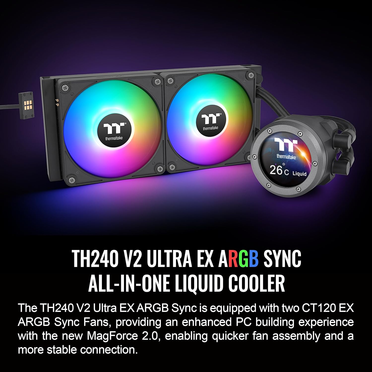 Thermaltake TH240 V2 Ultra EX ARGB Magnetic Connect with 2.1" LCD Display AIO Liquid CPU Cooler, CL-W414-PL12SW-A image number 1