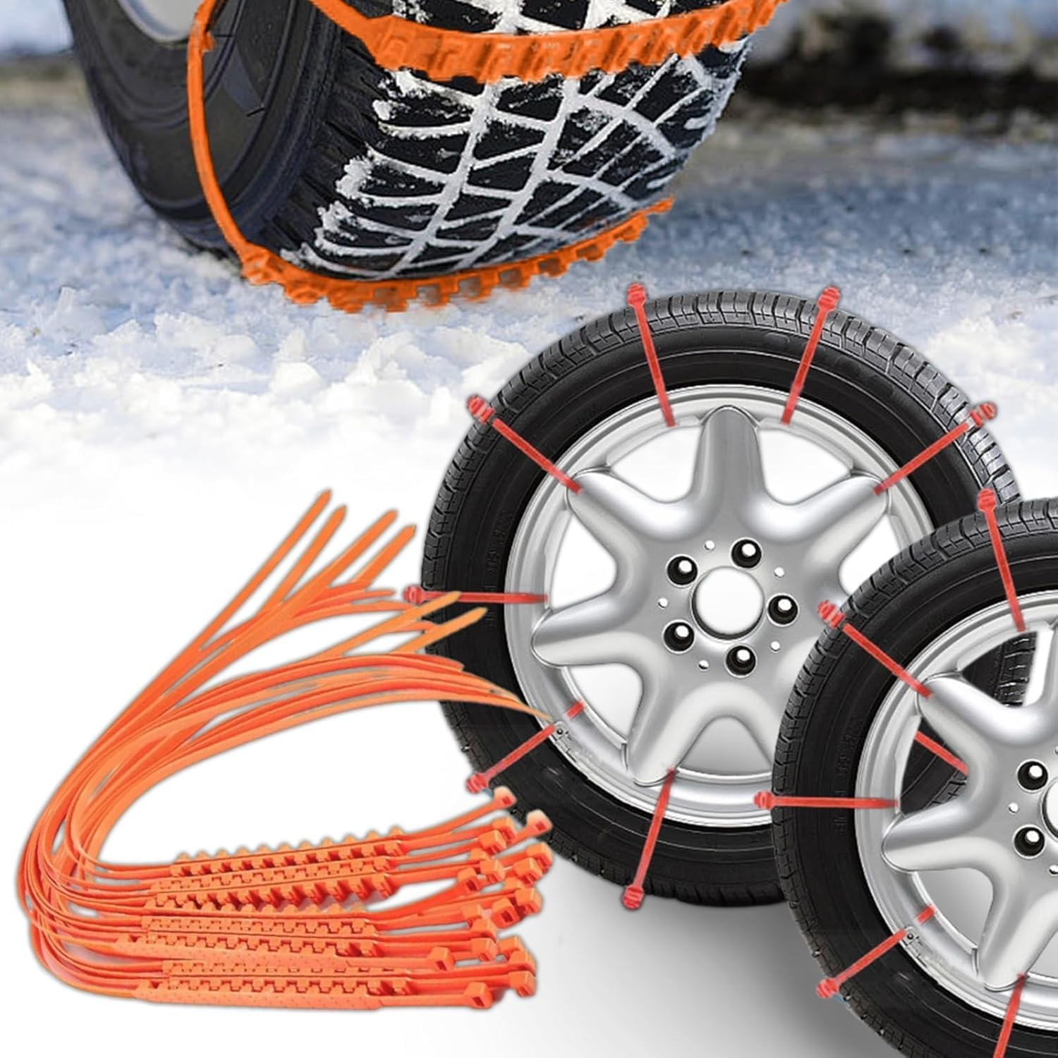 Linyongc Non-Slip Universal Car Tyre Chains, 10Pcs Reusable Snow Chains, Red image number 5