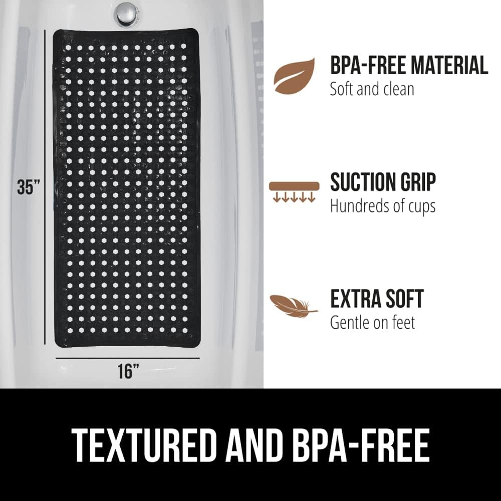 GORILLA GRIP Original Bath, Shower, and Tub Mat (35X16), Machine Washable, Antibacterial, BPA, Latex, Phthalate Free, XL Size Bathroom Mats, Materials (Black) image number 3