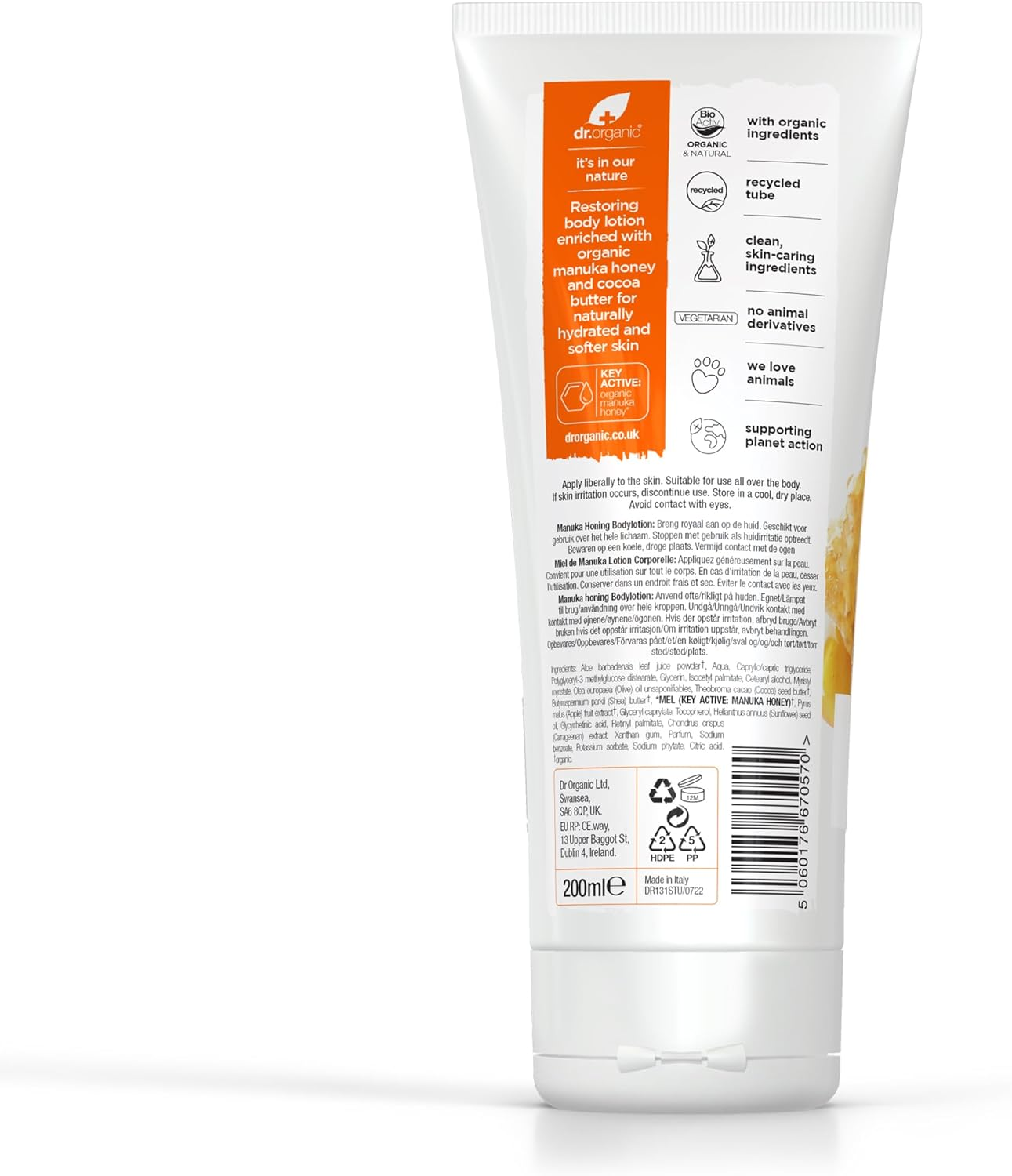 Dr Organic Manuka Honey Lotion, Moisturising, Dry Skin, Mens, Womens, Natural, Vegetarian, Cruelty-Free, Paraben & Sls-Free, Organic, 200Ml, Packaging May Vary image number 1