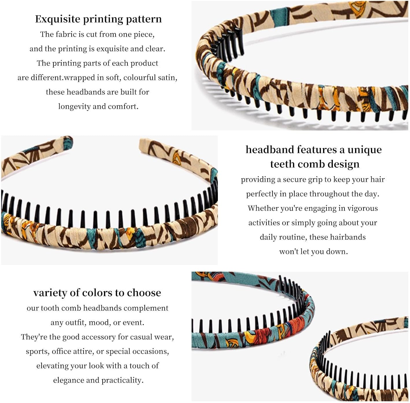 Pack of 6 Flower Headbands, Shark Tooth Headbands, Non-Slip Headbands, Flower Crochet Headbands, Cute Headbands for Girls, Colourful Fashionable Headwear image number 1