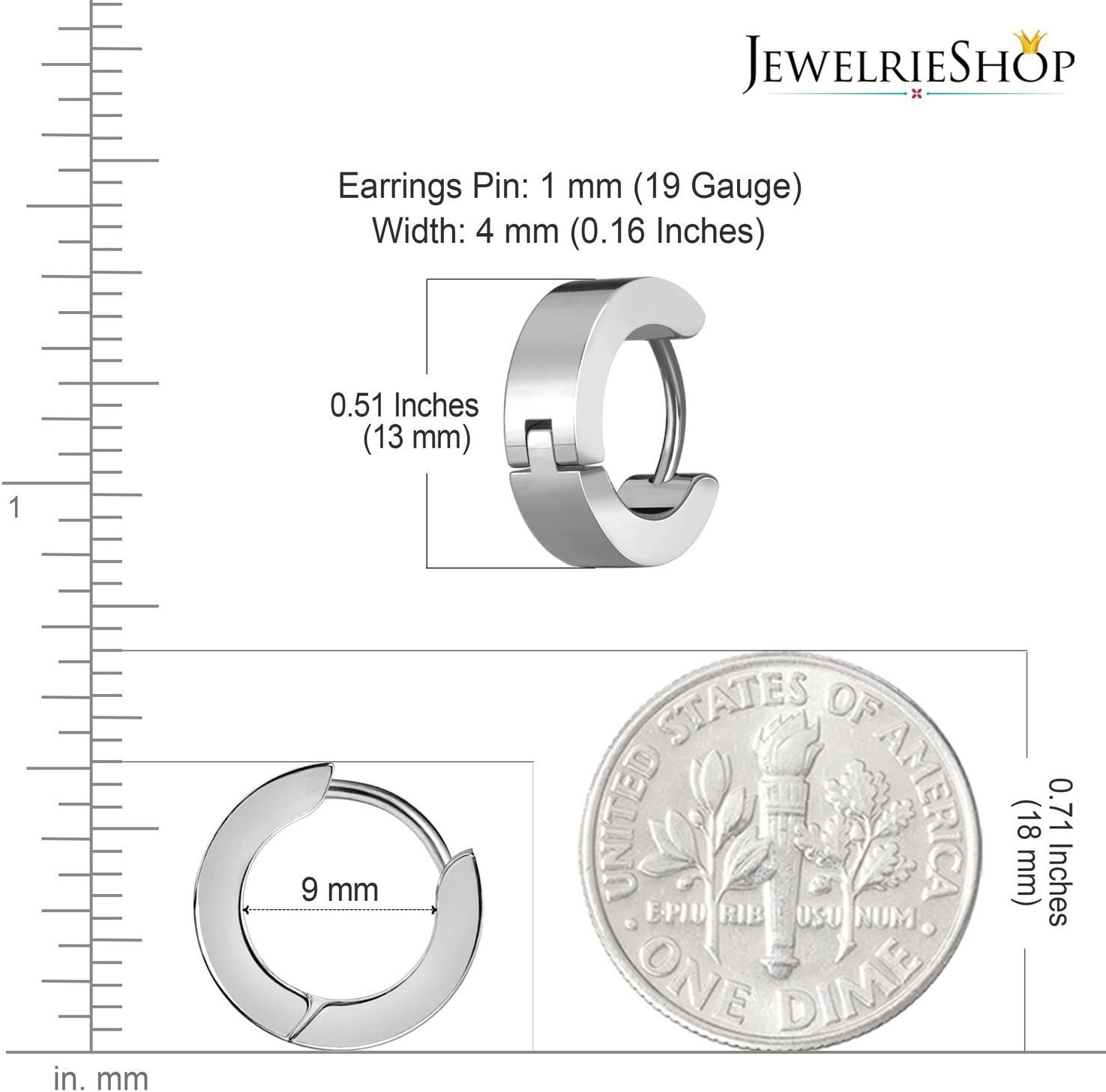 Jewelrieshop Men Jewelry Set Huggie Earrings Hinged Hoop Dangle Earrings, Stainless Steel, Hypoallergenic, Urban Hoop Earrings image number 3