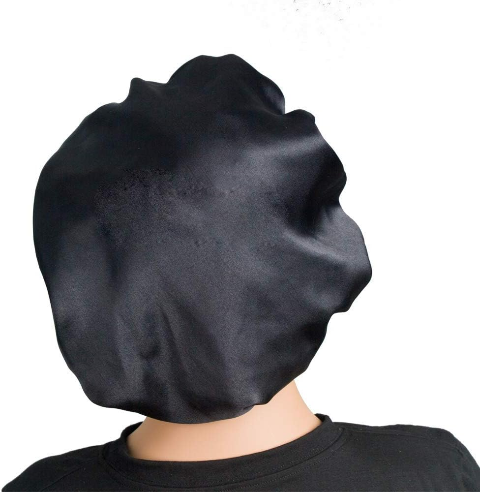 Dehman Handmade Fully Reversible Luxuries Pure Satin Hair Bonnet Satin Sleep Cap Safe for All Hair Types - Most Beneficial Hair Care Product Available 2020 (BLACK) image number 4