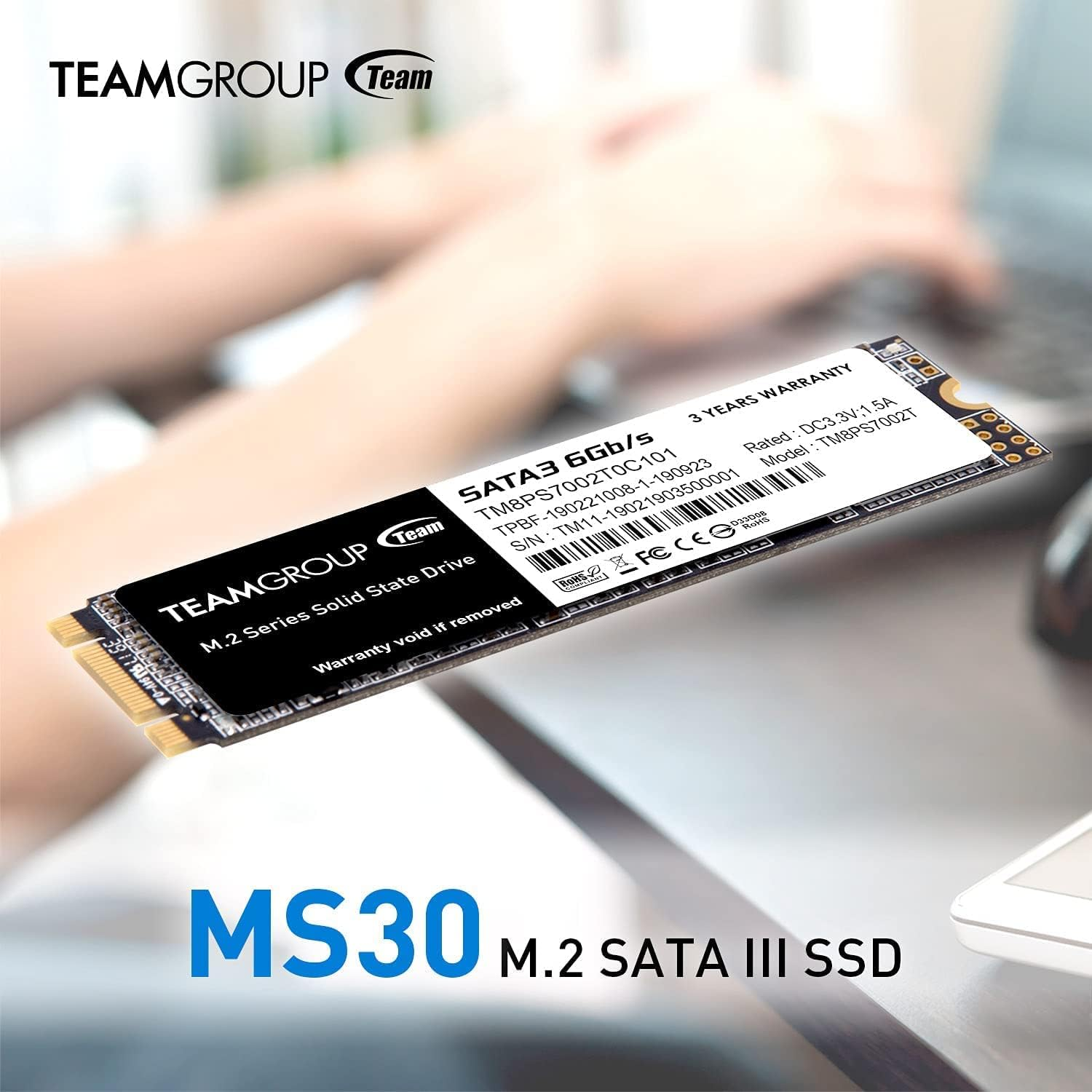 TEAMGROUP MS30 256GB with SLC Cache 3D NAND TLC M.2 2280 SATA III 6Gb/S Internal Solid State Drive SSD (Read/Write Speed up to 500/400 Mb/S) Compatible with Laptop & PC Desktop TM8PS7256G0C101