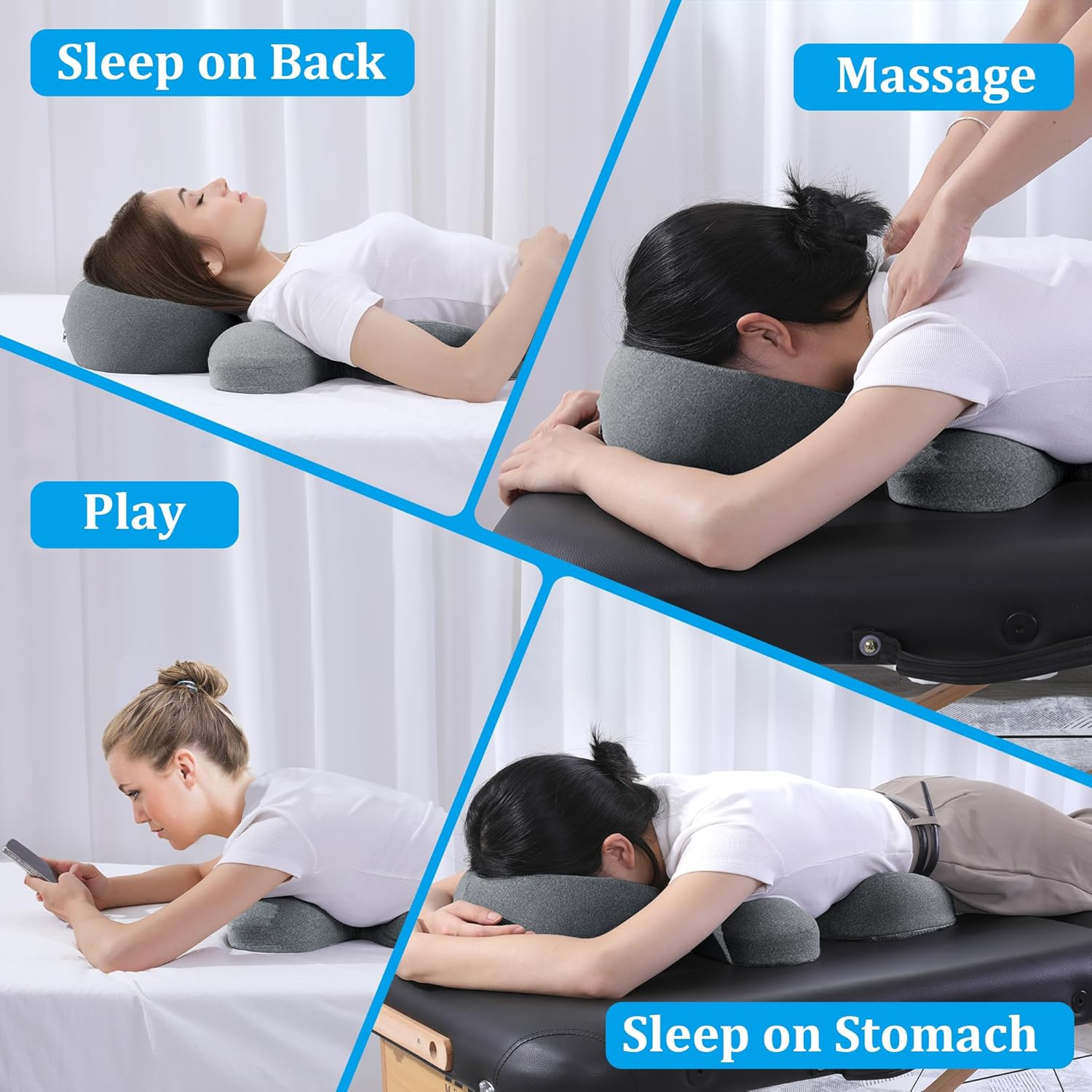 MABOZOO Face down Massage Pillow, Face down Pillow for Sleeping with Non-Slip Bottom, Home Head Cushion and Chest Cushion for SPA, Sleep (Gray) image number 1