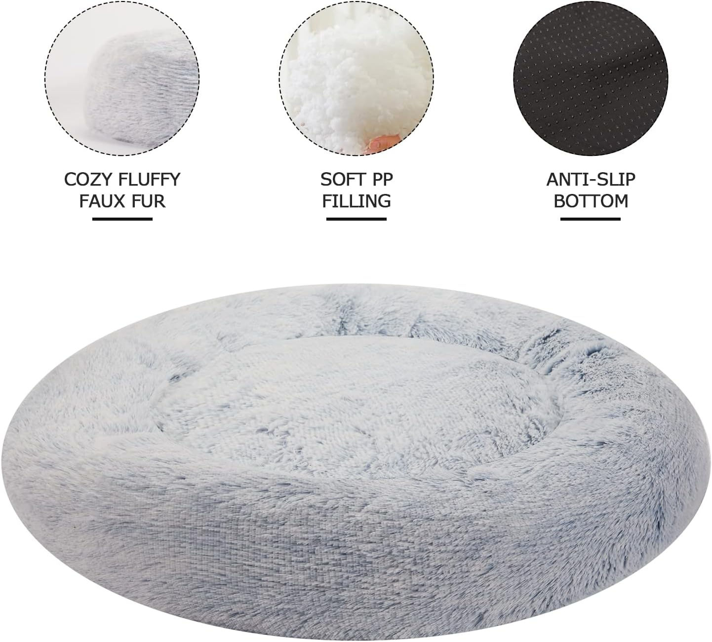 Bedfolks Calming Donut Dog Bed, 91CM round Fluffy Dog Beds for Large Dogs, Anti-Anxiety Plush Dog Bed, Washable Pet Bed with Non-Slip Bottom (Light Blue, Large) image number 4