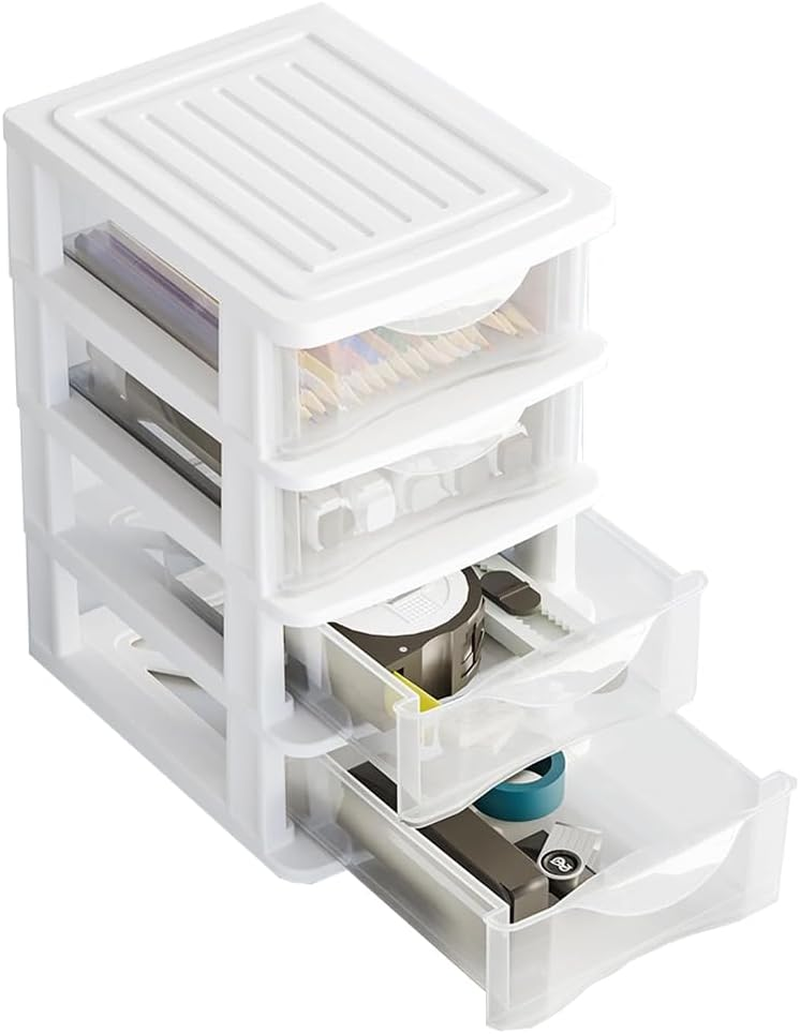 4 Layer Clear Plastic Drawer Oragnizer, Drawers Closet Storage Box, Desktop Container Case for Office Bedroom Living Room Organizer, 14.2 * 18.3 * 23.5Cm, White image number 3