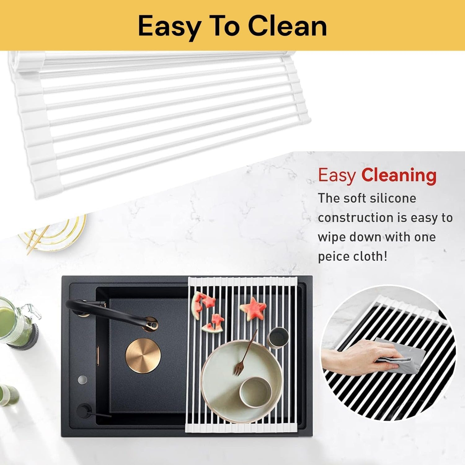 Spendeal over Sink Dish Rack Multipurpose Foldable Anti-Rust Roll up Dish Drying Rack Cover Kitchen Sink Accessories Gadget (White, Large - 20.5" X 13.1") image number 6