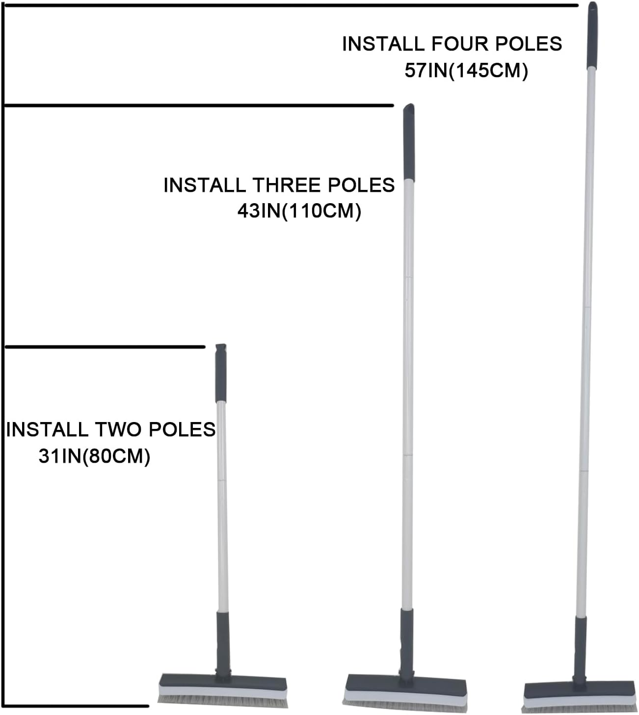 IZSOHHOME Stiff Bristle Brush Bath Tile Brush Push Scoom External Cleaning Brush inside Long Handle Stainless Steel
