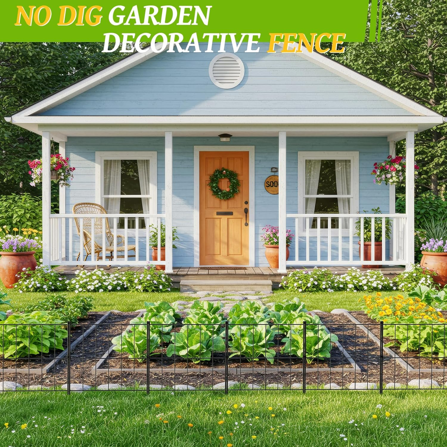 NEYCIL Garden Fence Animal Barrier, 24 Panels Edging Decor 17In(H) X 26Ft(L), Rectangle Garden Fencing Stackable 12 Panels 32In(H) X 13Ft(L) No Dig Dog Fence for Yard, Patio, Outdoor image number 2