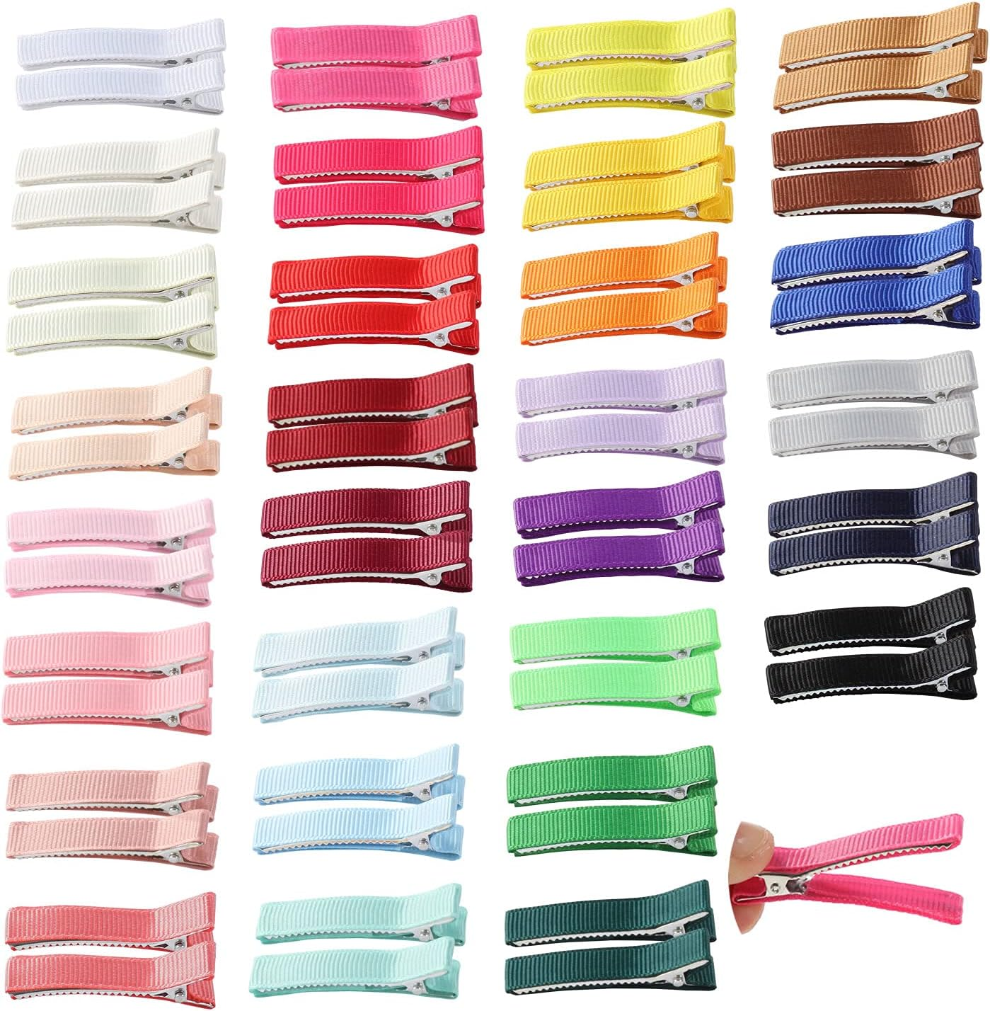 Cinaci 60 Pack/30 Pairs Solid 2 Inch Grosgrain Ribbon Fabric Covered Fully Lined Alligator Hair Clips Duckbill Small Cloth Wrapped Barrette DIY Craft Hair Bows Accessories for Baby Girls Toddlers Kids image number 1