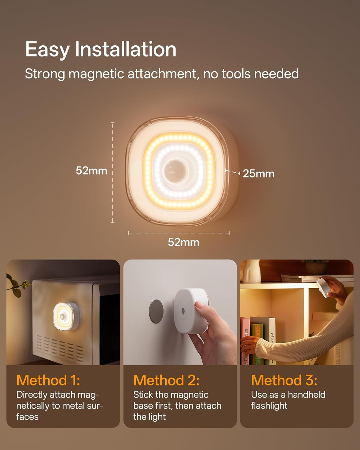 Homelist 68-LED COB Night Light with Motion Sensor, 100 Lm, Dimmable, Rechargeable, 3 Colours, Stair Light with Motion Sensor, Under-Unit Light, Kitchen LED for Stairs, Kitchen, Hallway, Bathroom