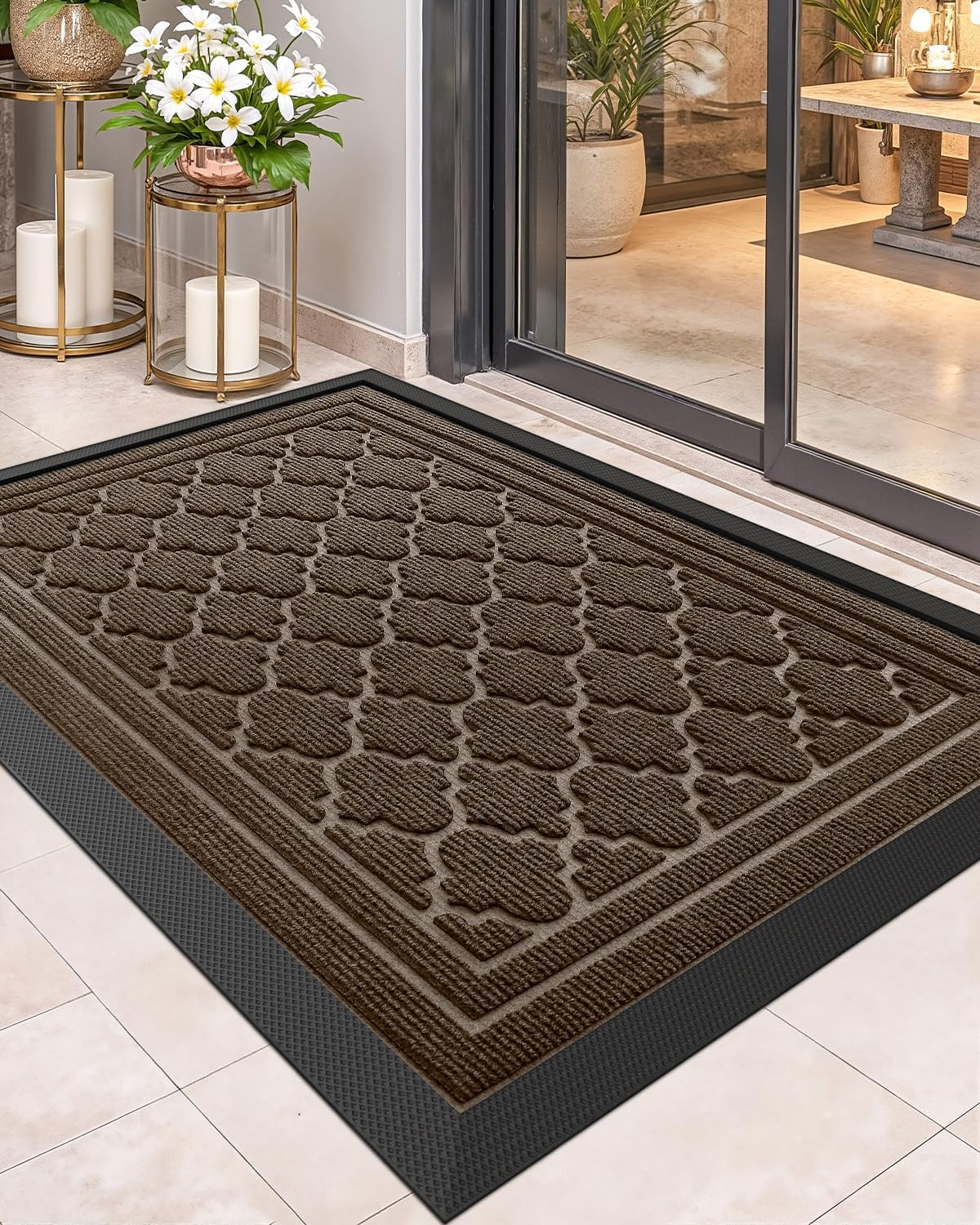 Color&Geometry Front Door Rug for Entryway to Catch Dirty, outside Door Mats for Entry Heavy Duty Non Slip, Front Door Mat for Welcome, Indoor Outdoor Rugs for Large Single/Double Door, Grey 24"X47"