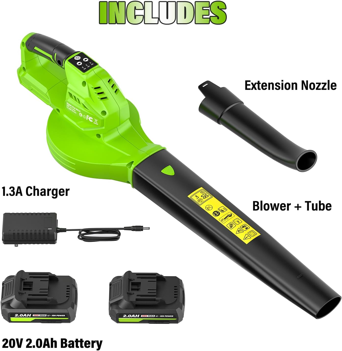 SEYVUM Cordless Leaf Blower, 20V Blower with 2 X 2.0 Ah Battery, Electric Blower for Lawn Care, 350 CFM 150 MPH Battery Powered Leaf Blower with Charger, for Patio, Garden Cleaning, Green image number 4