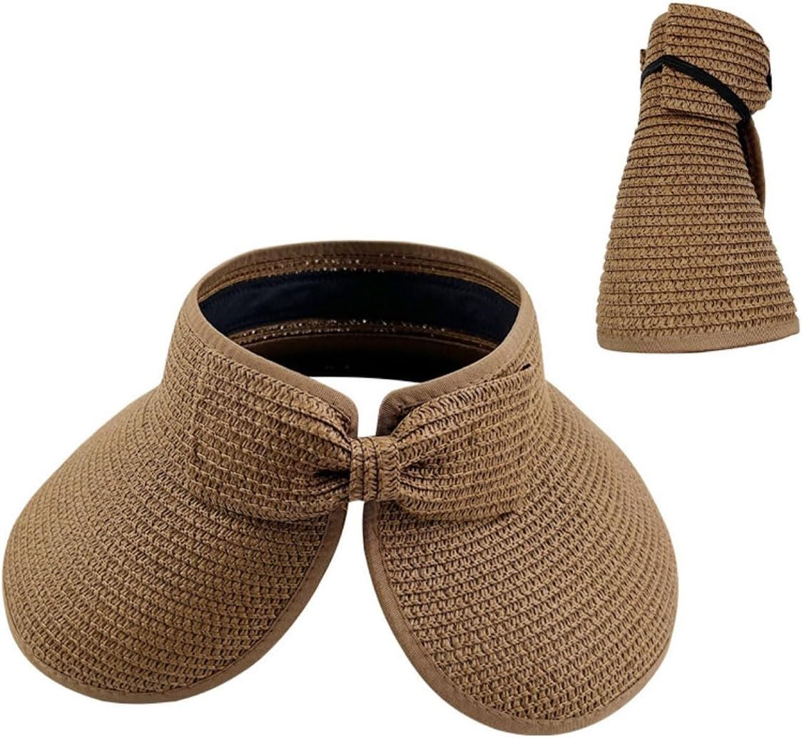 AIMALL Foldable Summer Straw Hat, Korean Style Bow Design, 22-23.62 Inch Adjustable, UV Protection, Lightweight & Travel-Friendly Wide-Brim Visor for Women