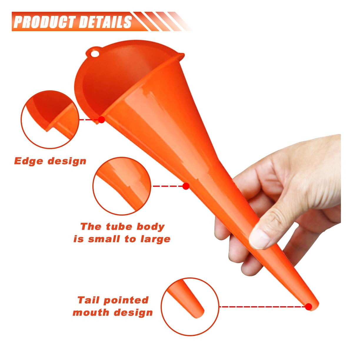 2PCS Long Neck Oil Funnels, Multi-Purpose Spill Saver Funnel, Plastic Funnel for Filling Automotive Oils Lubricants Engine Oils Water Diesel Fuel Kerosene and Other Liquids (Small Red+Orange)