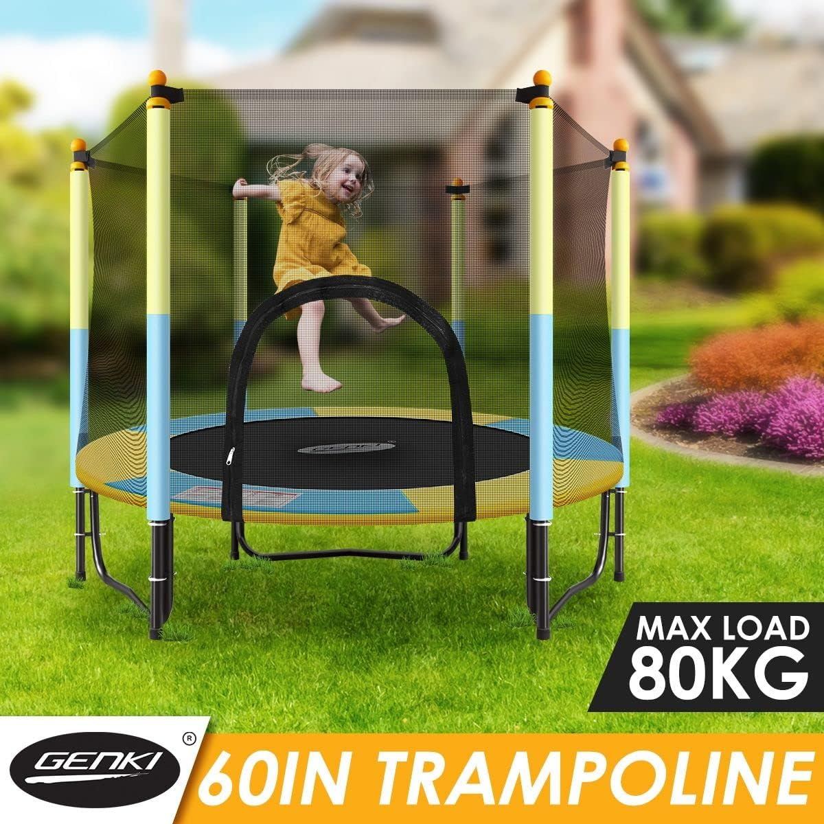Genki 60" Kids Trampoline round Jumping Indoor Outdoor Rebounder W/Safety Enclosure Net image number 4
