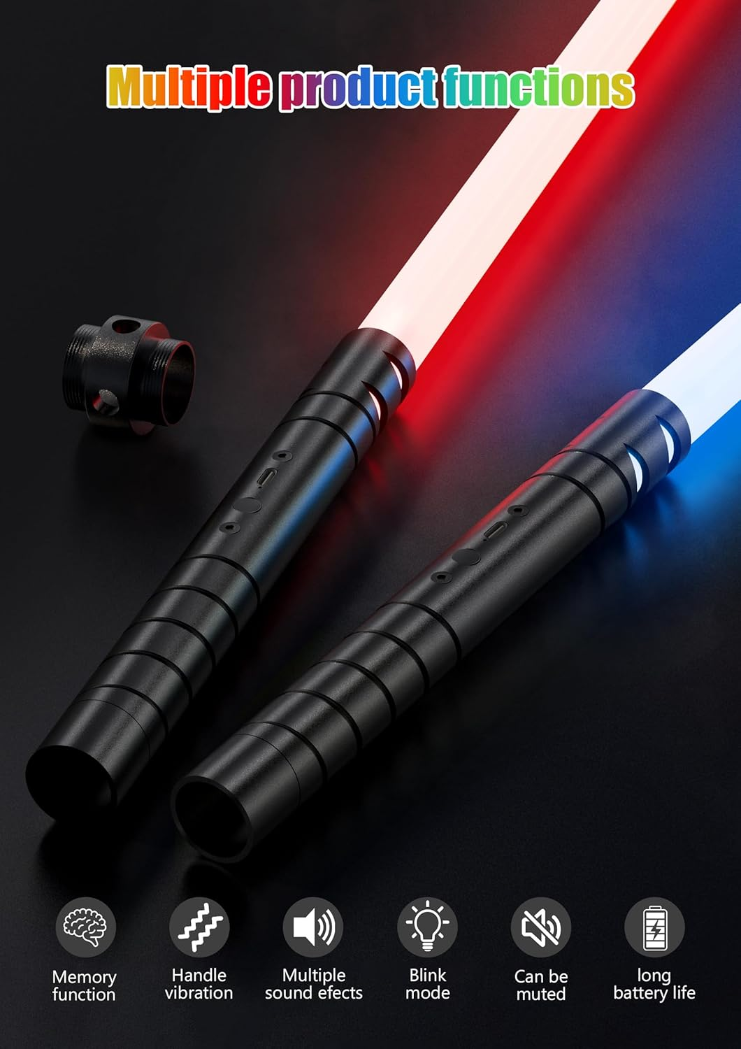 Lightsaber Mini Style, Rechargeable Metal Hilt Dueling Light Saber,2-In-1 Double Blade with & Hilt Vibration Cosplay Toys for Kids,Halloween Birthday Decoration